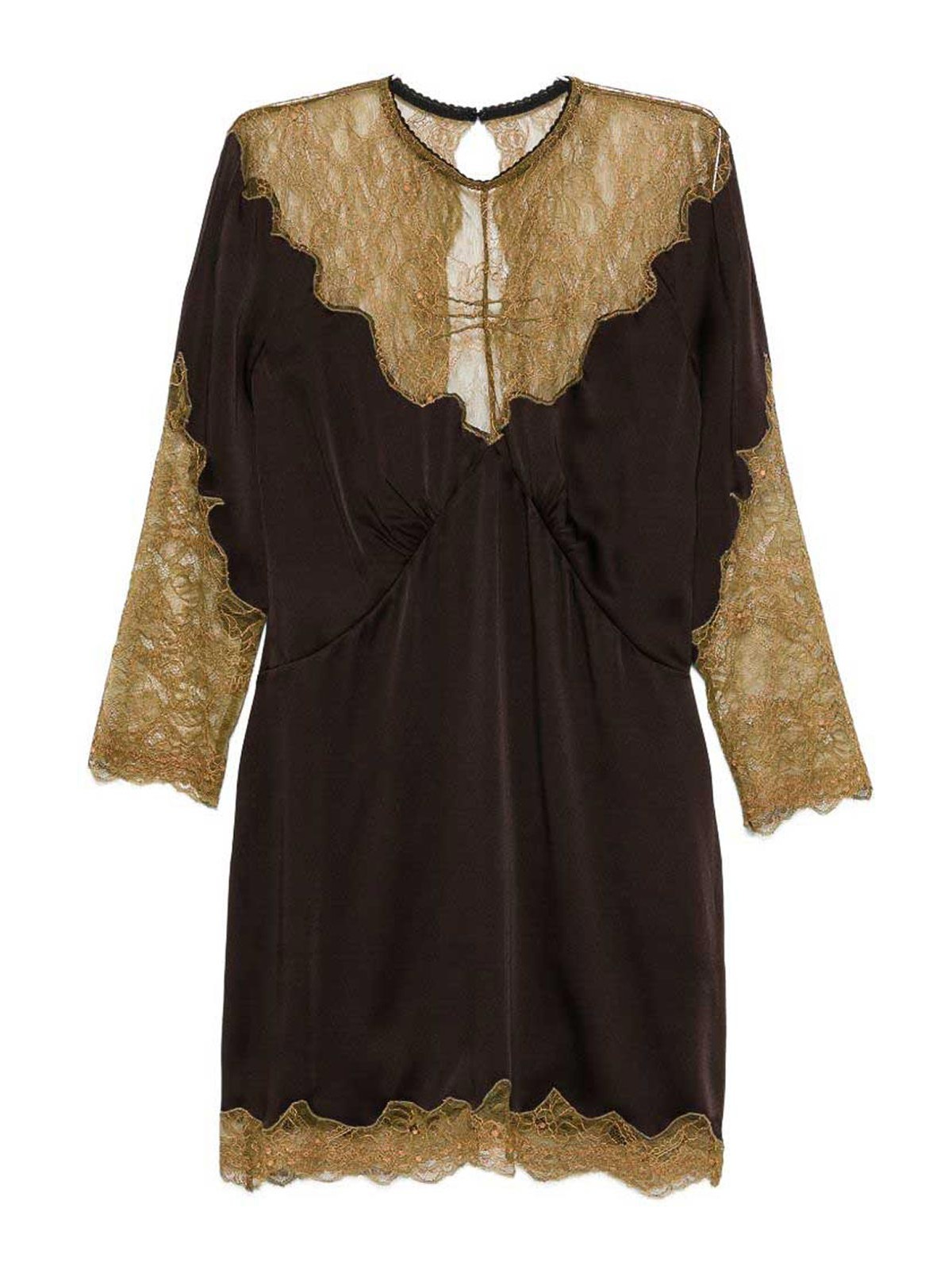 Attico Satin And Lace Mini Dress In Green
