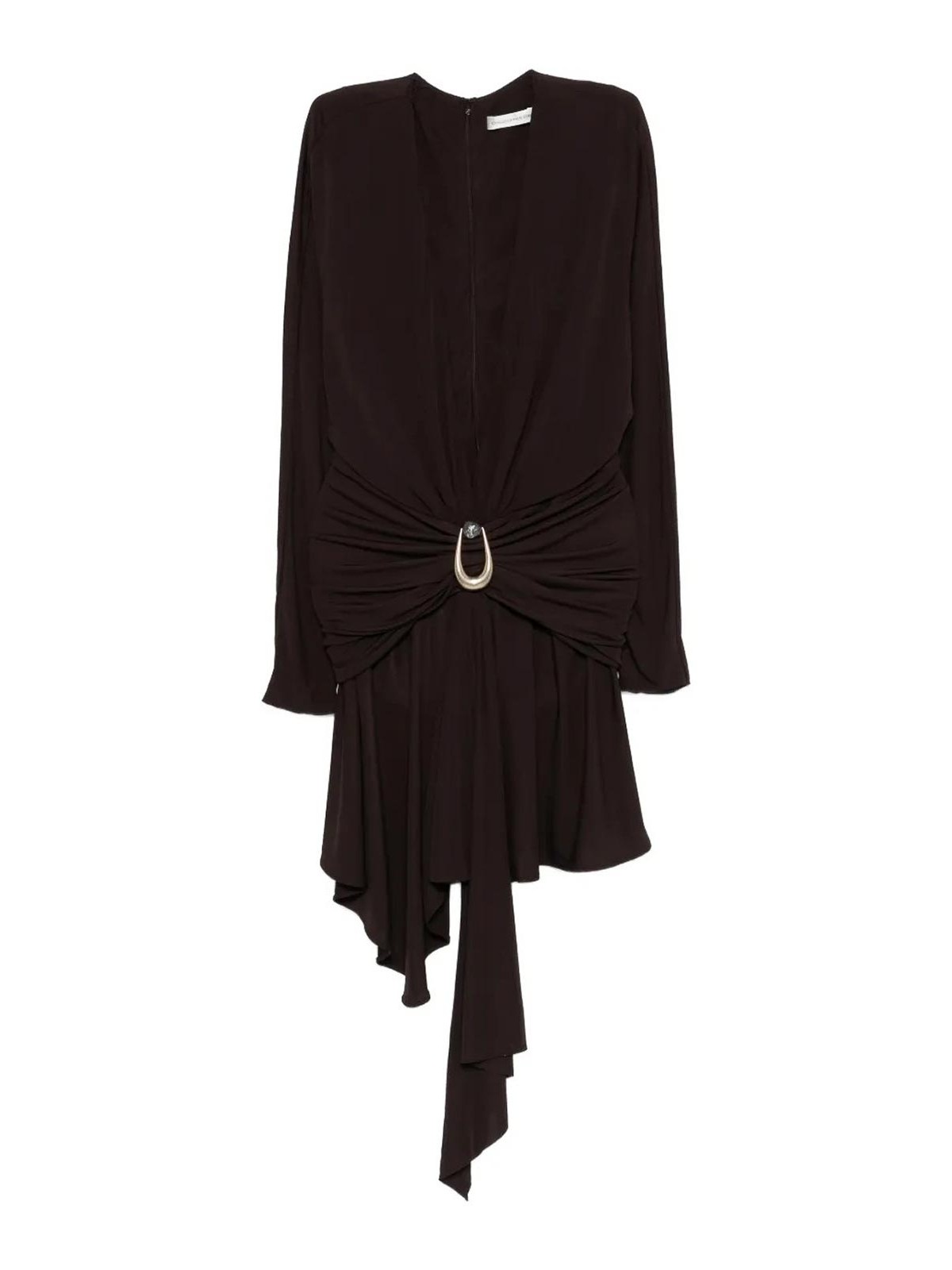 Christopher Esber Stone Pin Scarf Drape Mini Dress In Brown