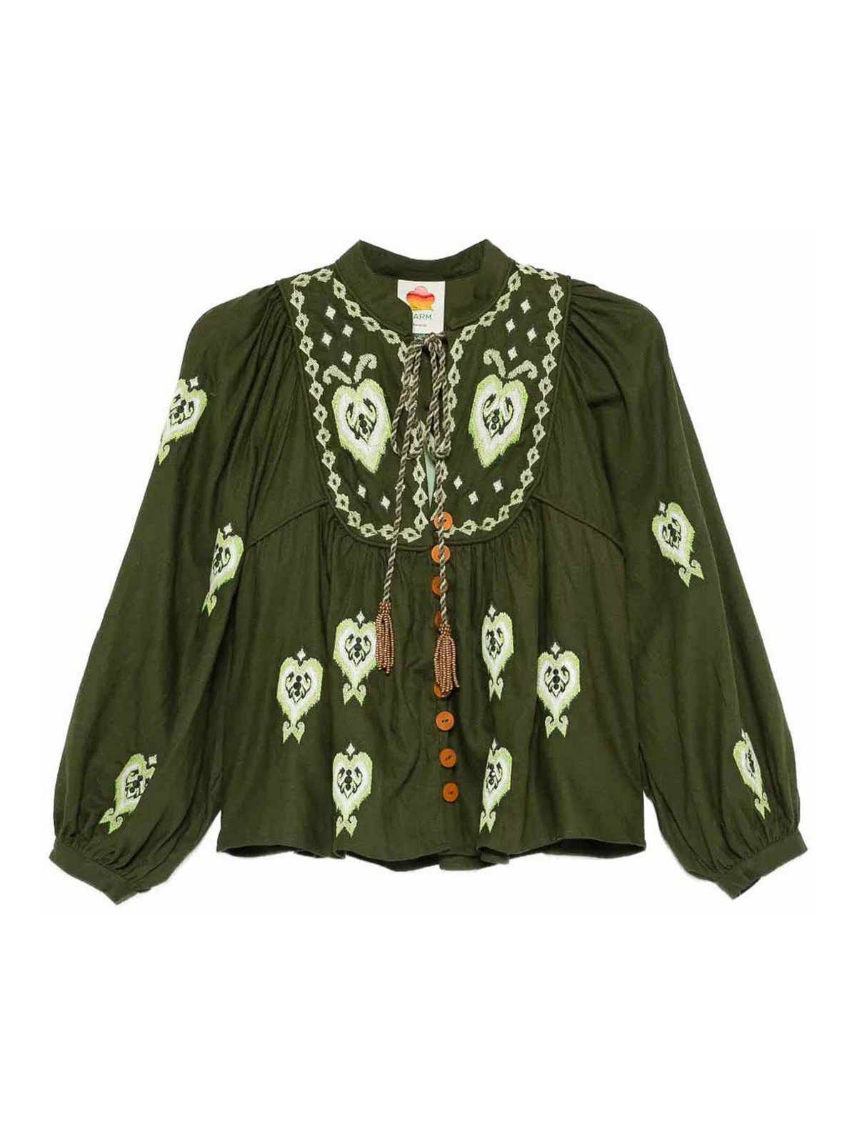 Farm Rio Embroidered Blouse In Green