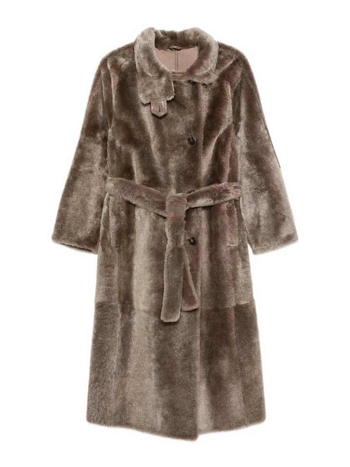 Brunello Cucinelli Manteau En Cuir - Marron