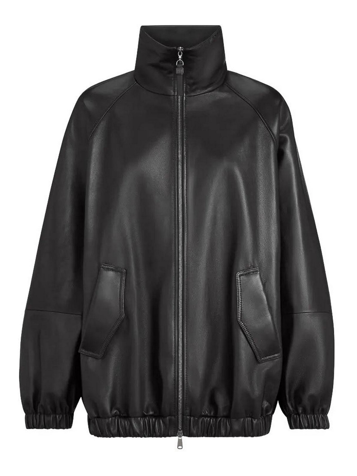 Brunello Cucinelli Leather Bomber Jacket In Black