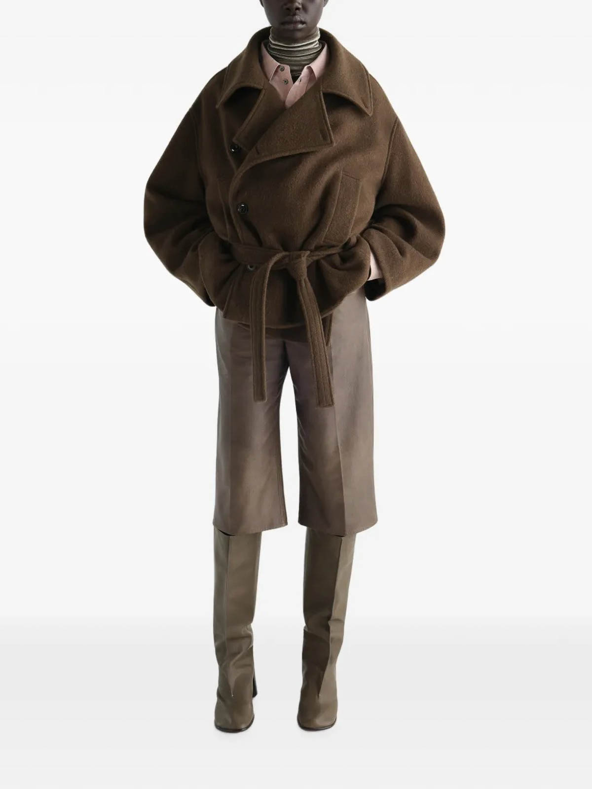 Lemaire Short Wrap Coat In Green