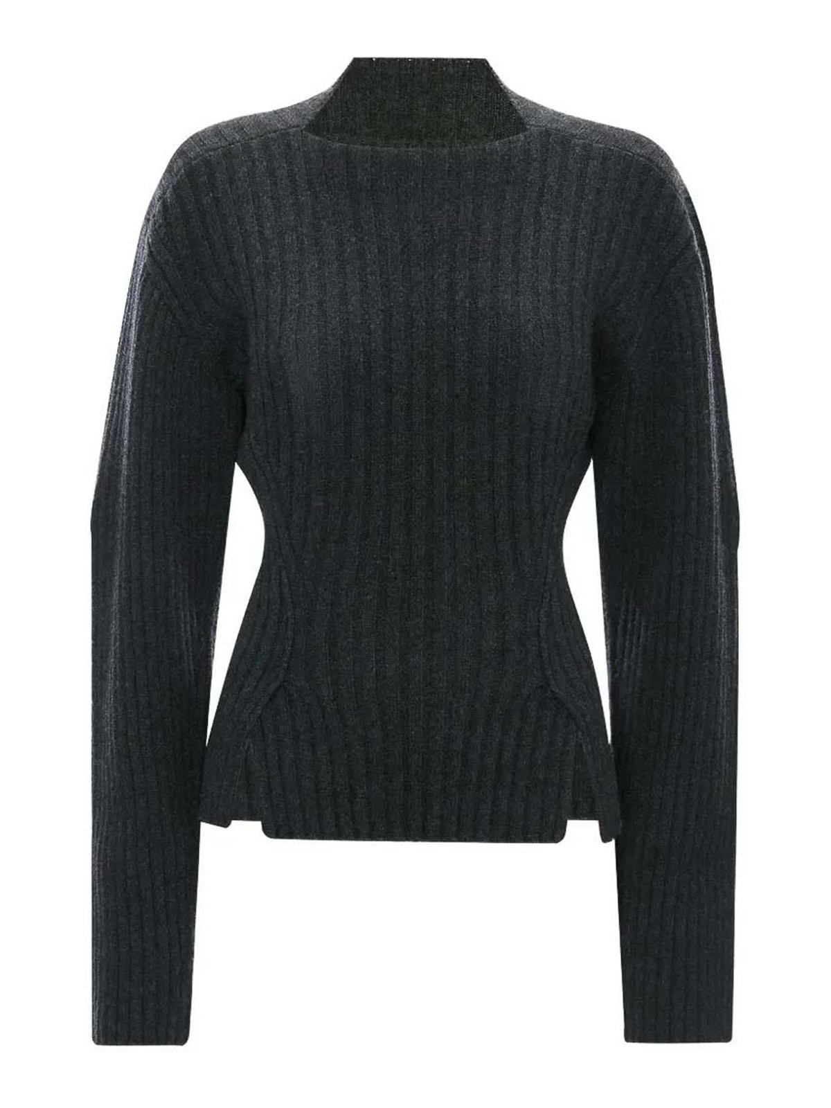 Victoria Beckham Ribbed Knit Sweater In Grey