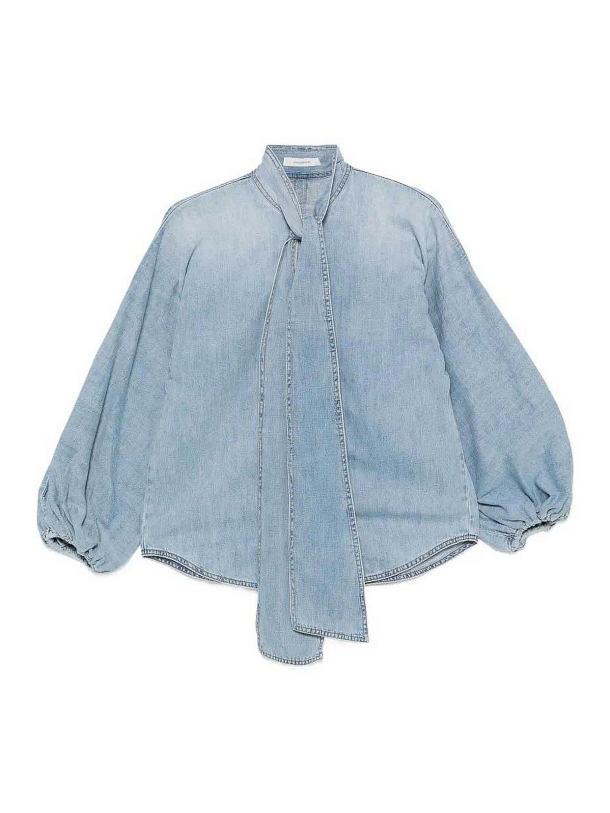 Zimmermann Indra Denim Tie Neck Blouse