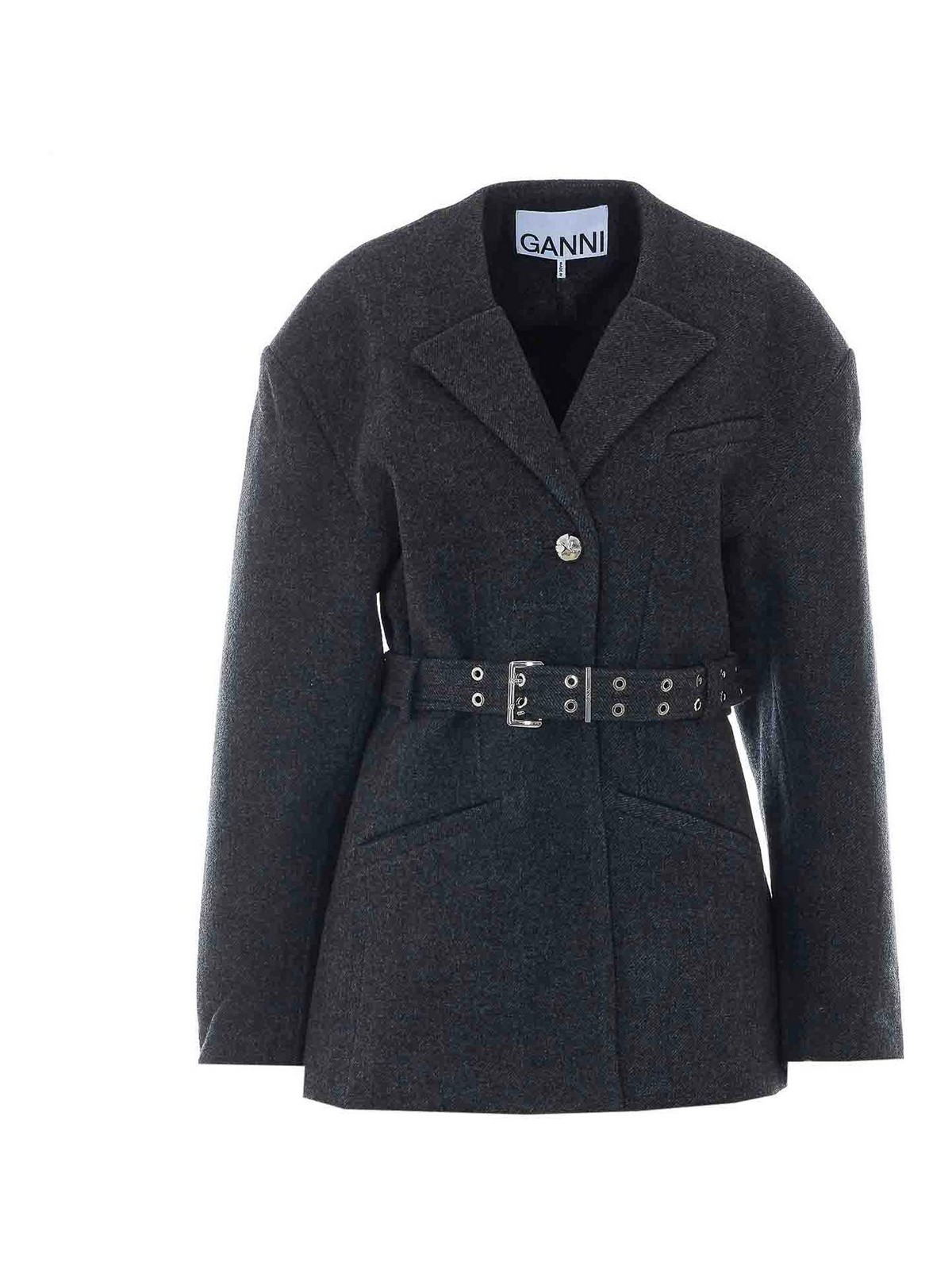 Ganni Manteau Au Genou - Gris
