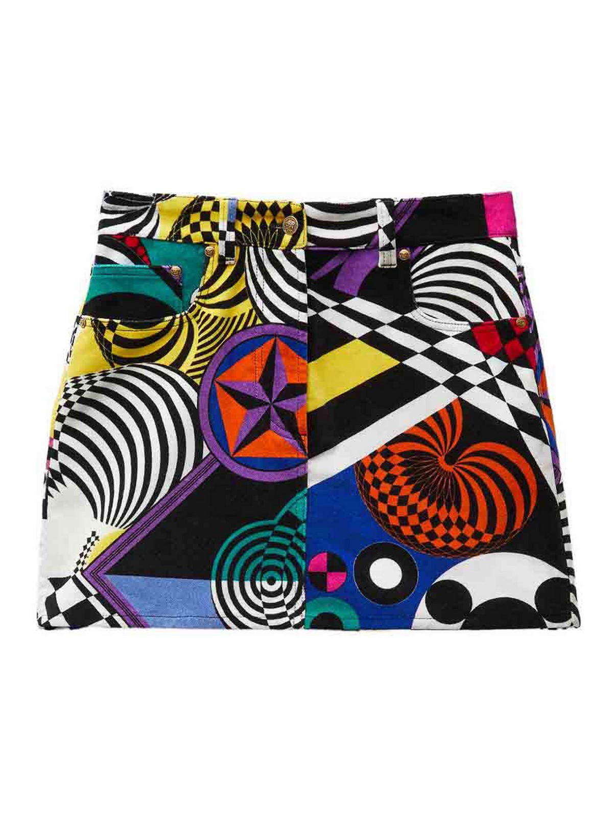 Versace Teatro Velvet Mini Skirt With Medusa Buttons In Multicolour