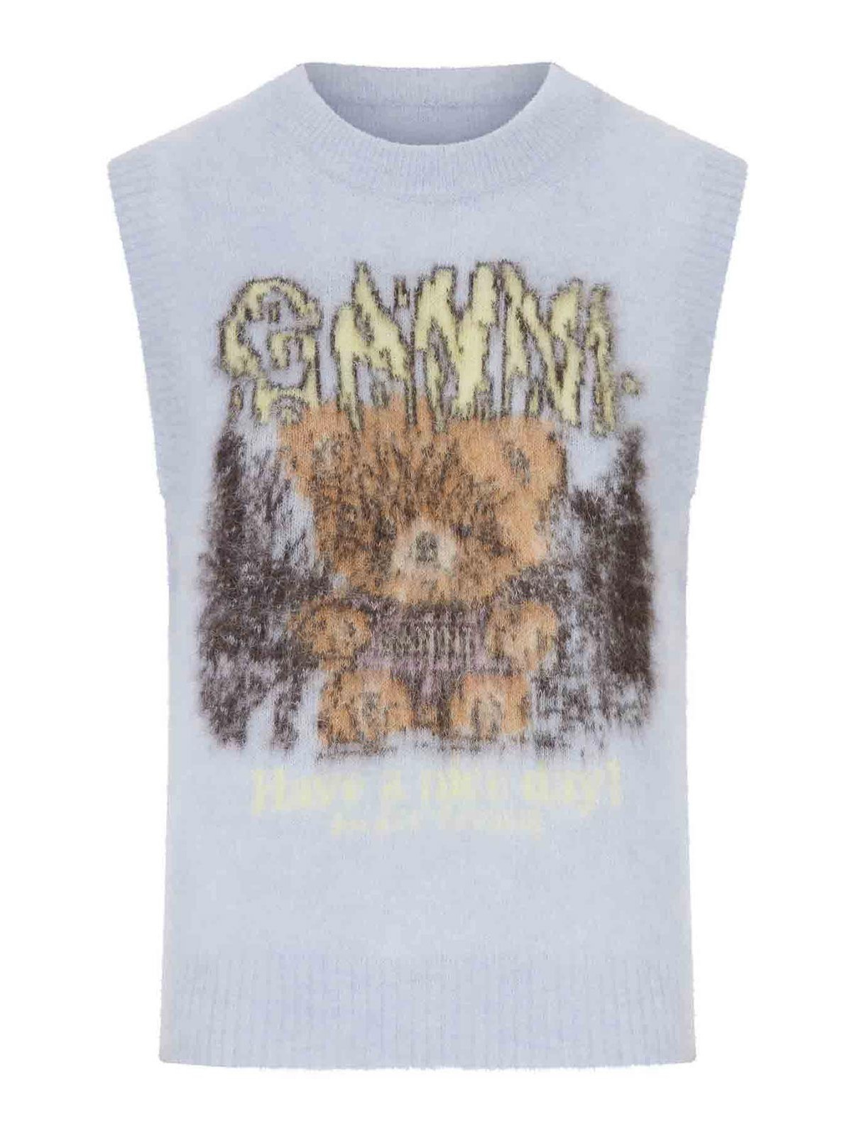 Ganni Crewneck Knitted Vest In Nude & Neutrals
