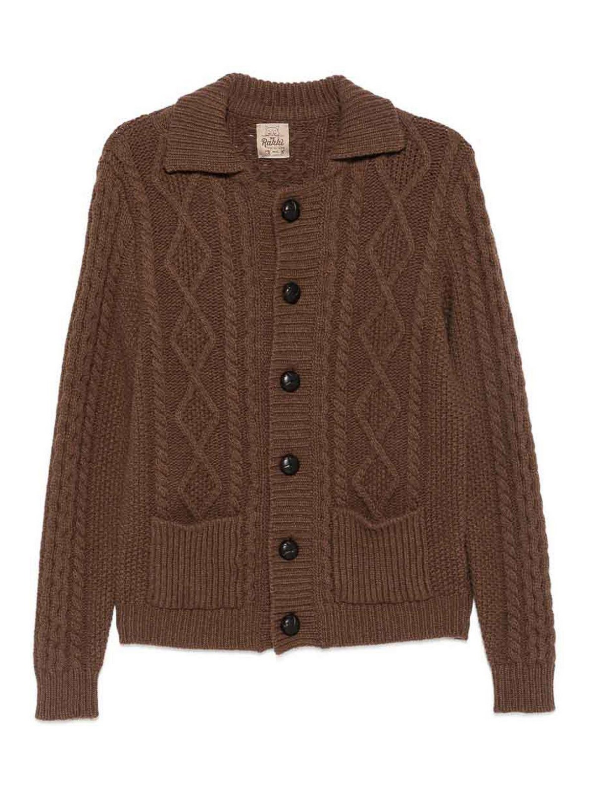 Rakkì Brown Wool Cardigan With Polo Collar