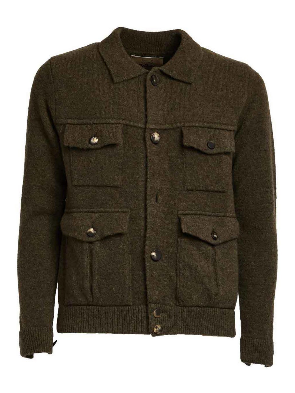 Rakkì Brushed Knit Jacket With Double Front Pockets In Green