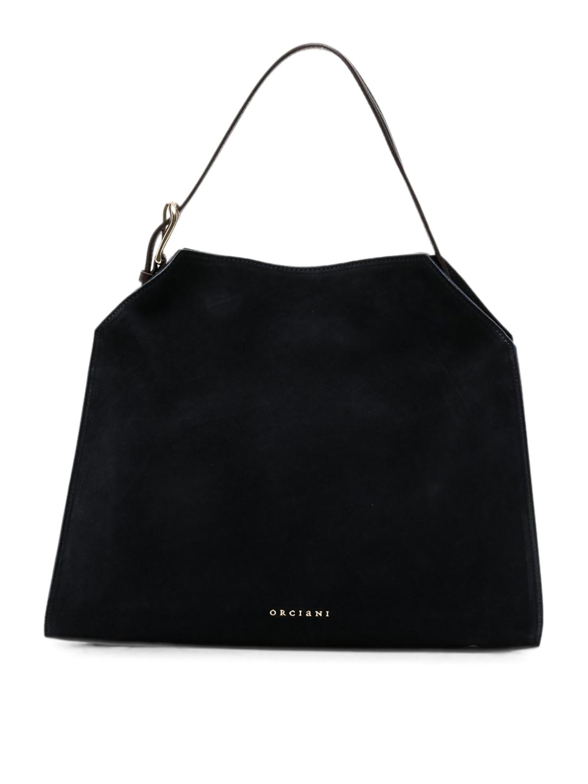 Orciani Blue Trinity Peach Midi Suede Shoulder Bag In Dark Blue