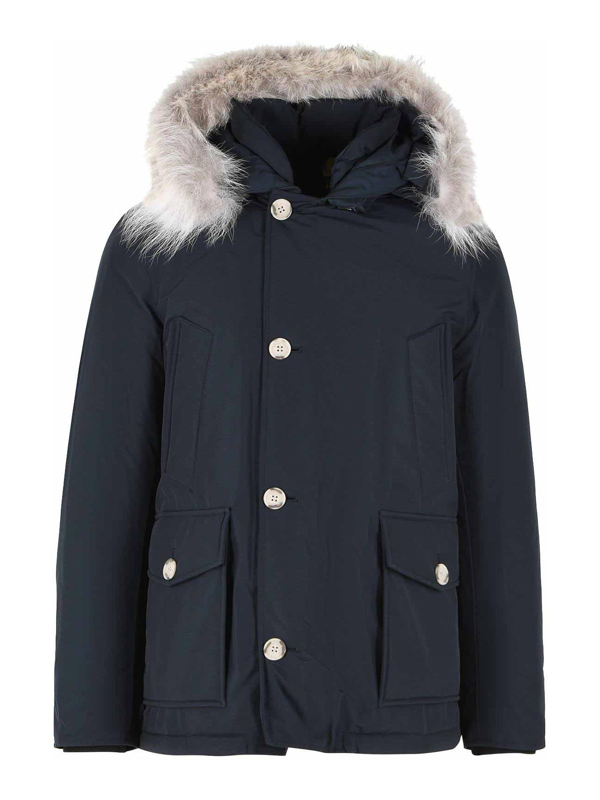 Woolrich Arctic Blue Cotton Blend Parka In Black