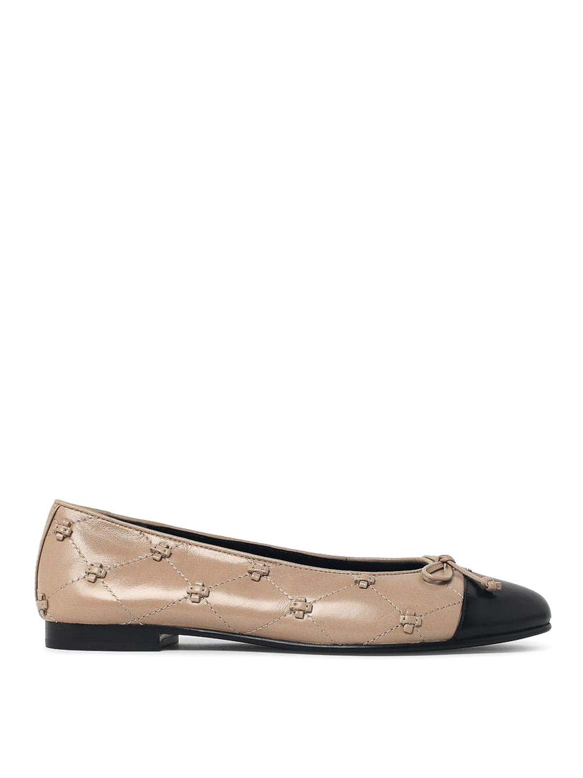Tory Burch Bunny Beige Leather Ballet Flats In Brown