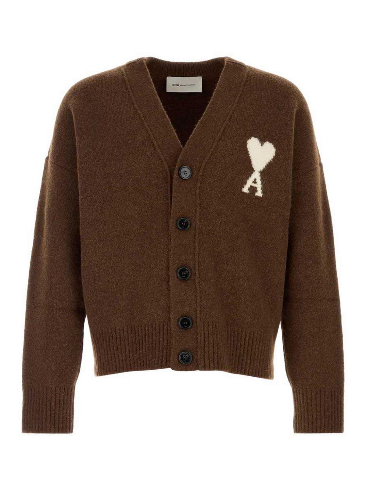 Ami Alexandre Mattiussi Ami De Coeur Alpaca-blend Cardigan In Brown