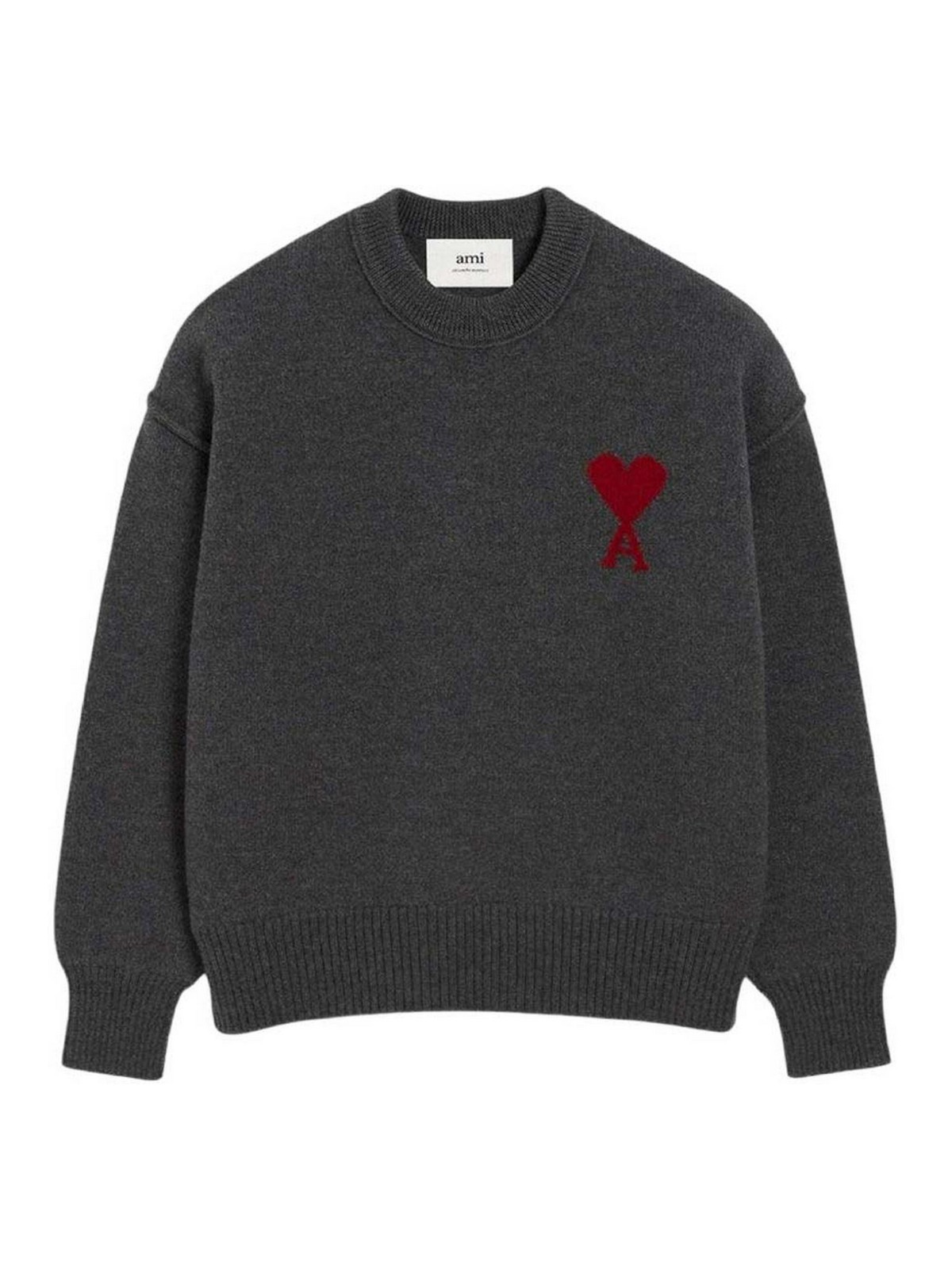 Ami Alexandre Mattiussi Ami De Coeur Merino Wool Sweater In Light Grey