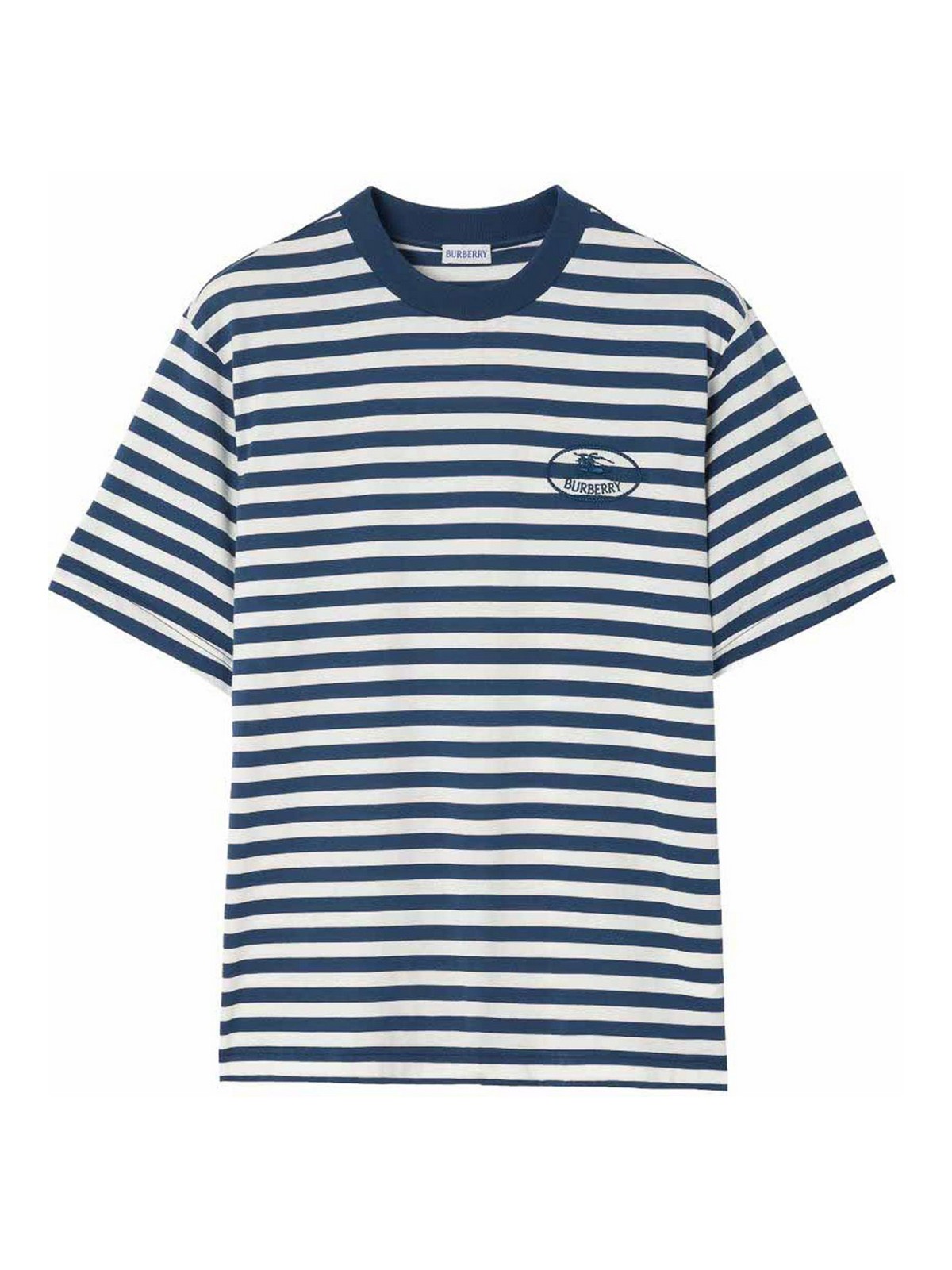 Burberry Striped Cotton T-shirt With Knight In Blue