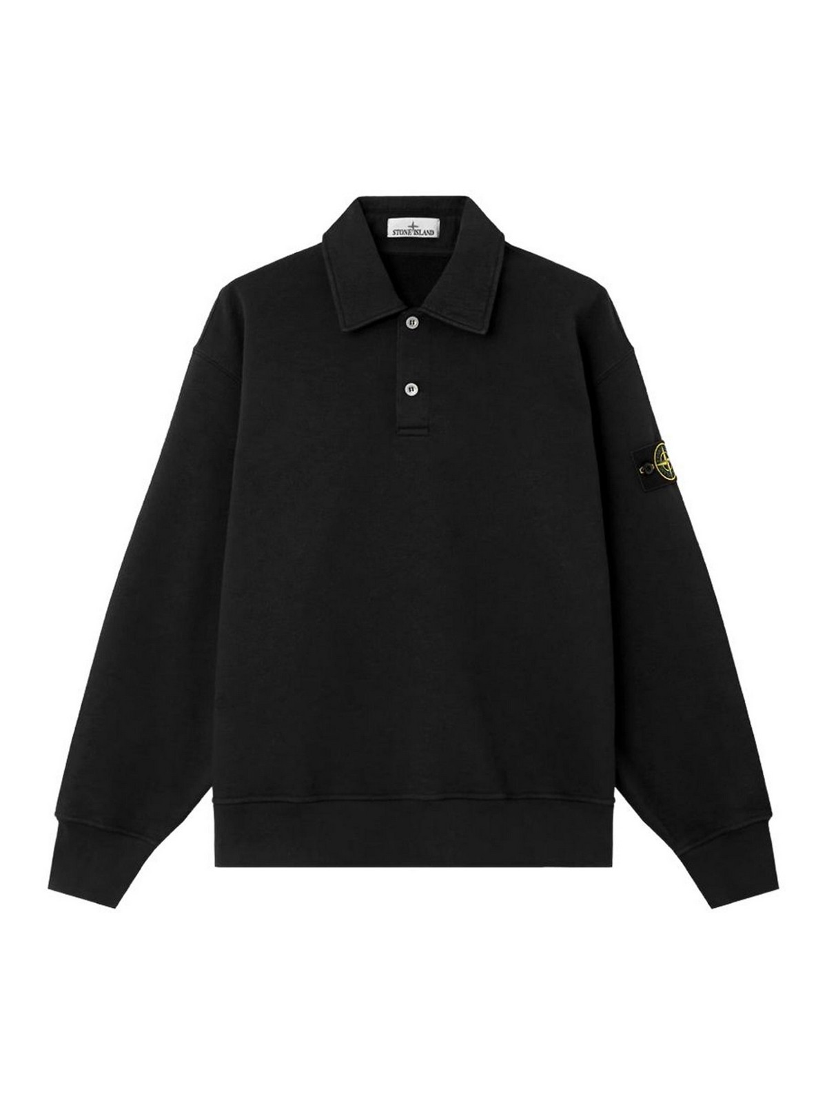 Stone Island Compass Cotton Polo Sweatshirt In Black