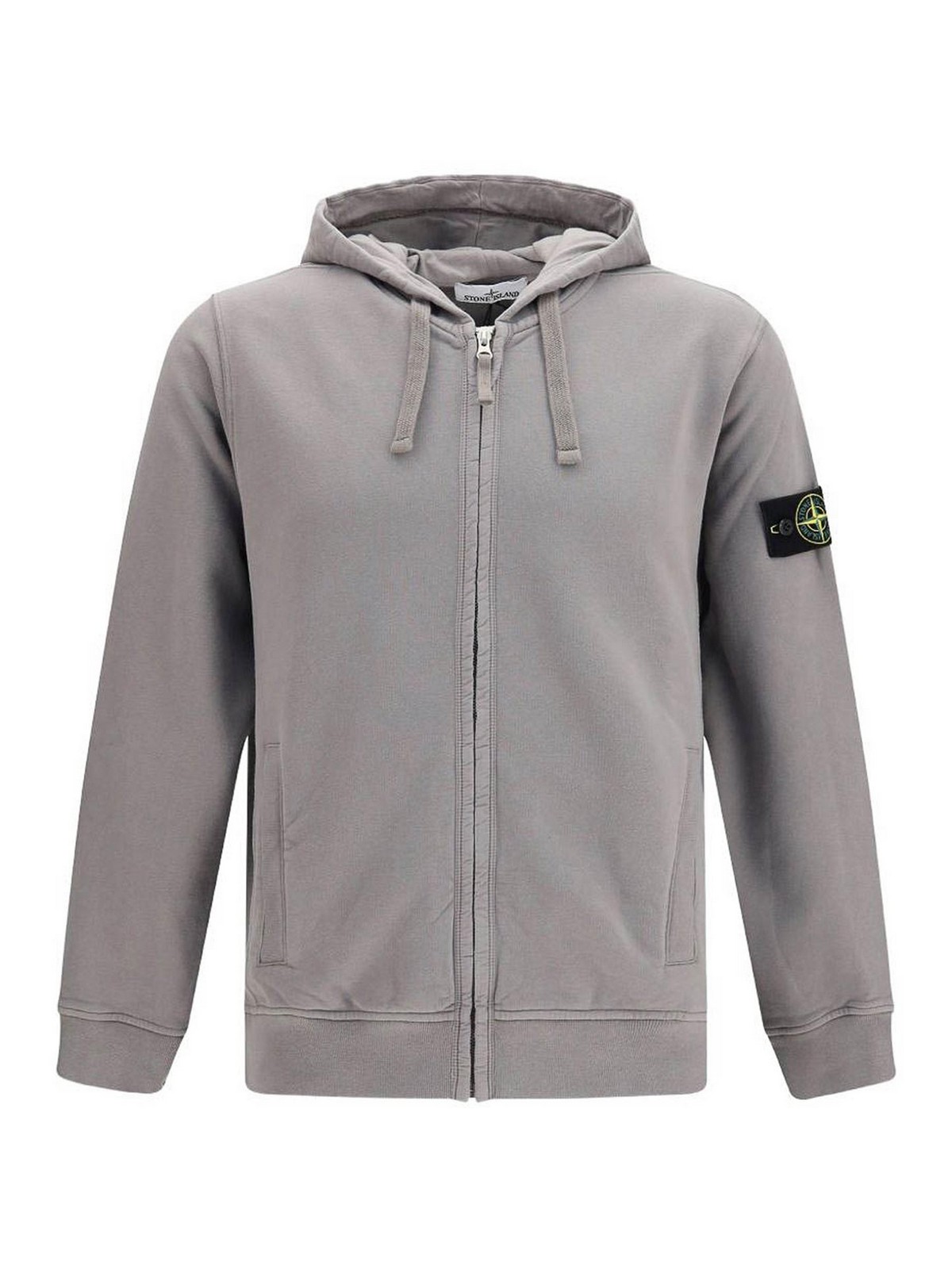 Stone Island Cotton Hooded Zip Sweatshirt In Grey