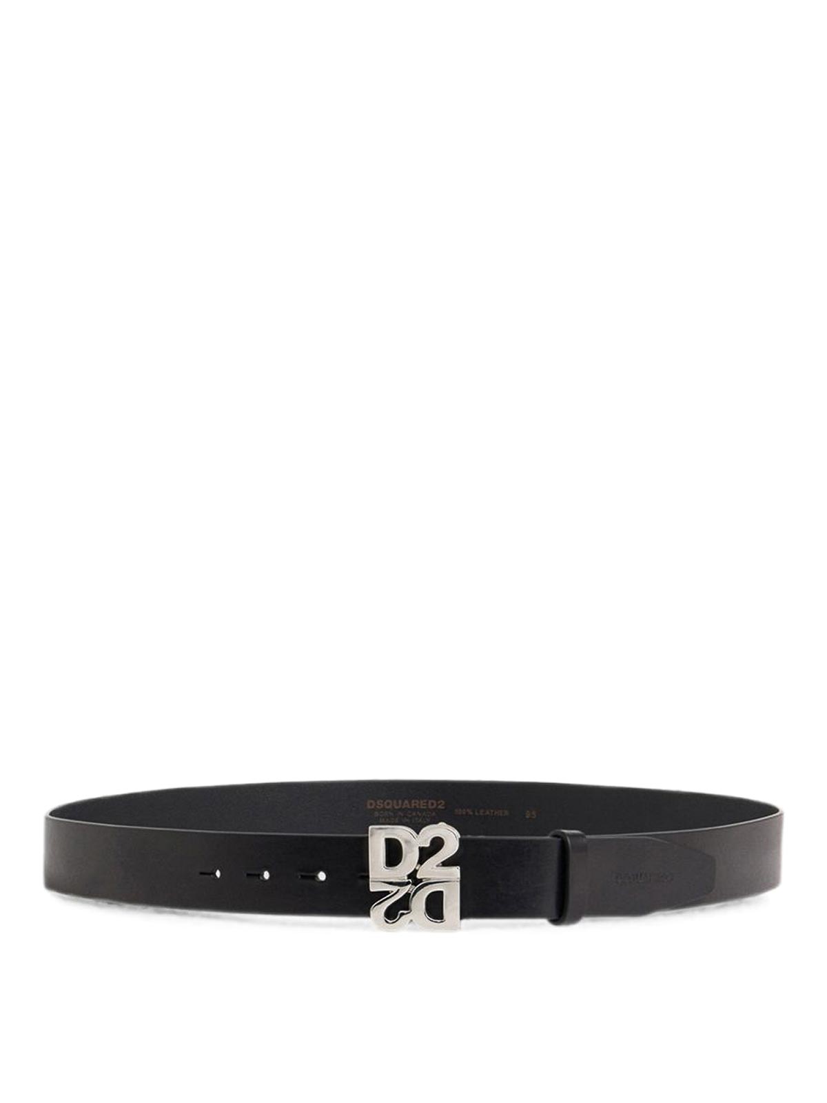 Dsquared2 D2 Upside Down Calfskin Belt In Black