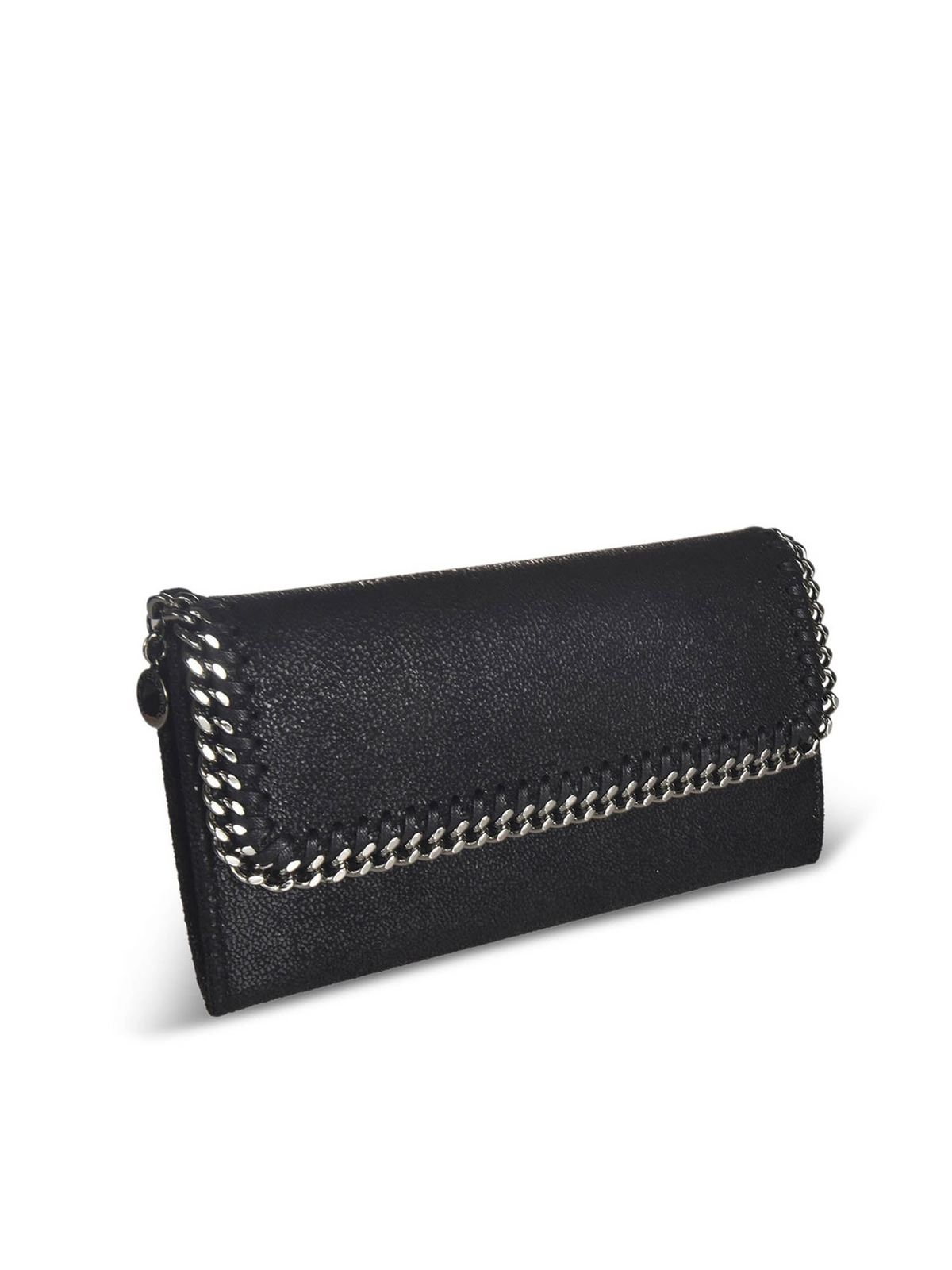 Women Black Falabella Flap Continental Wallet