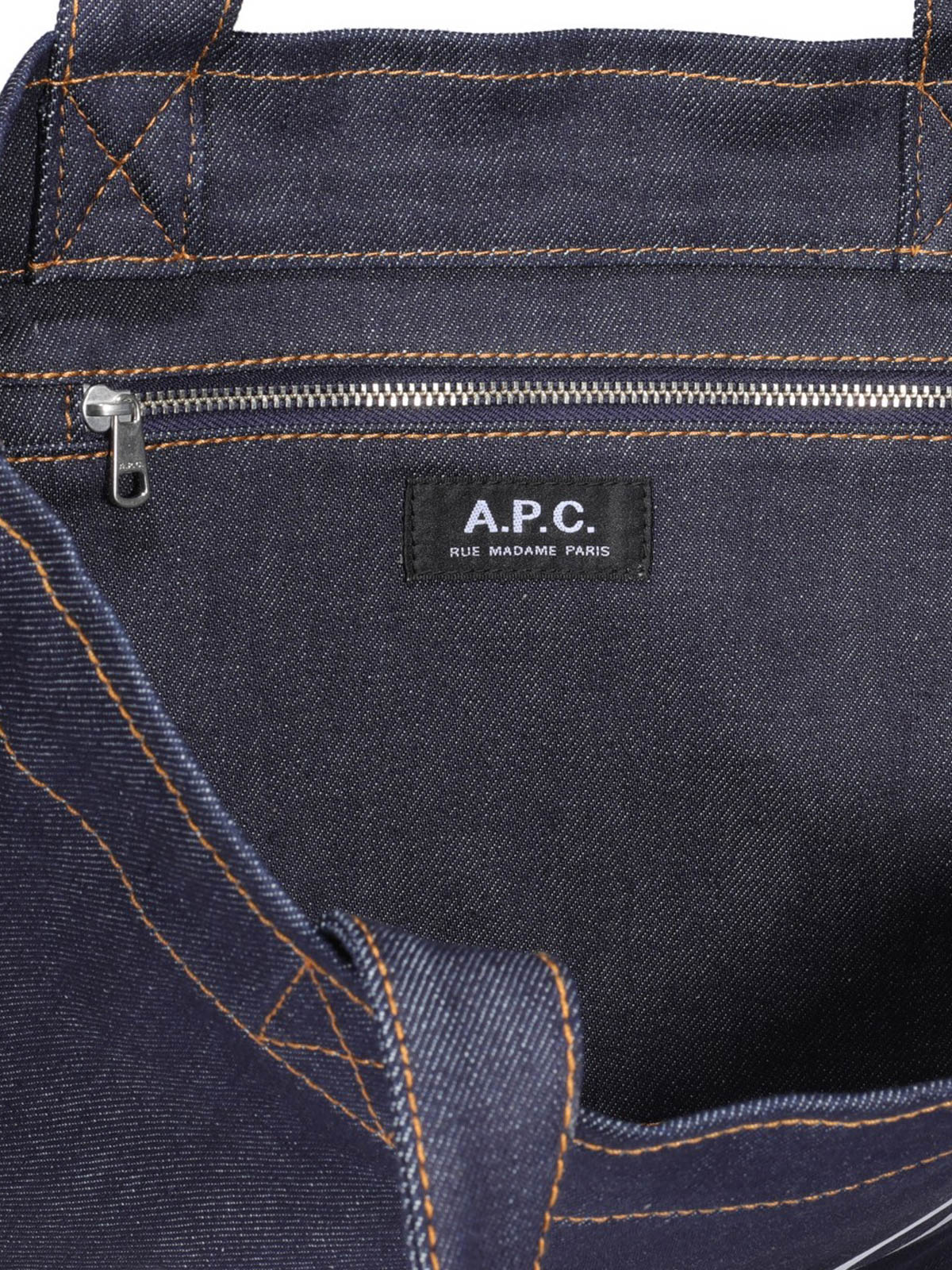 Shop Apc Axel Denim And Leather Shopping Bag In Lavado Oscuro