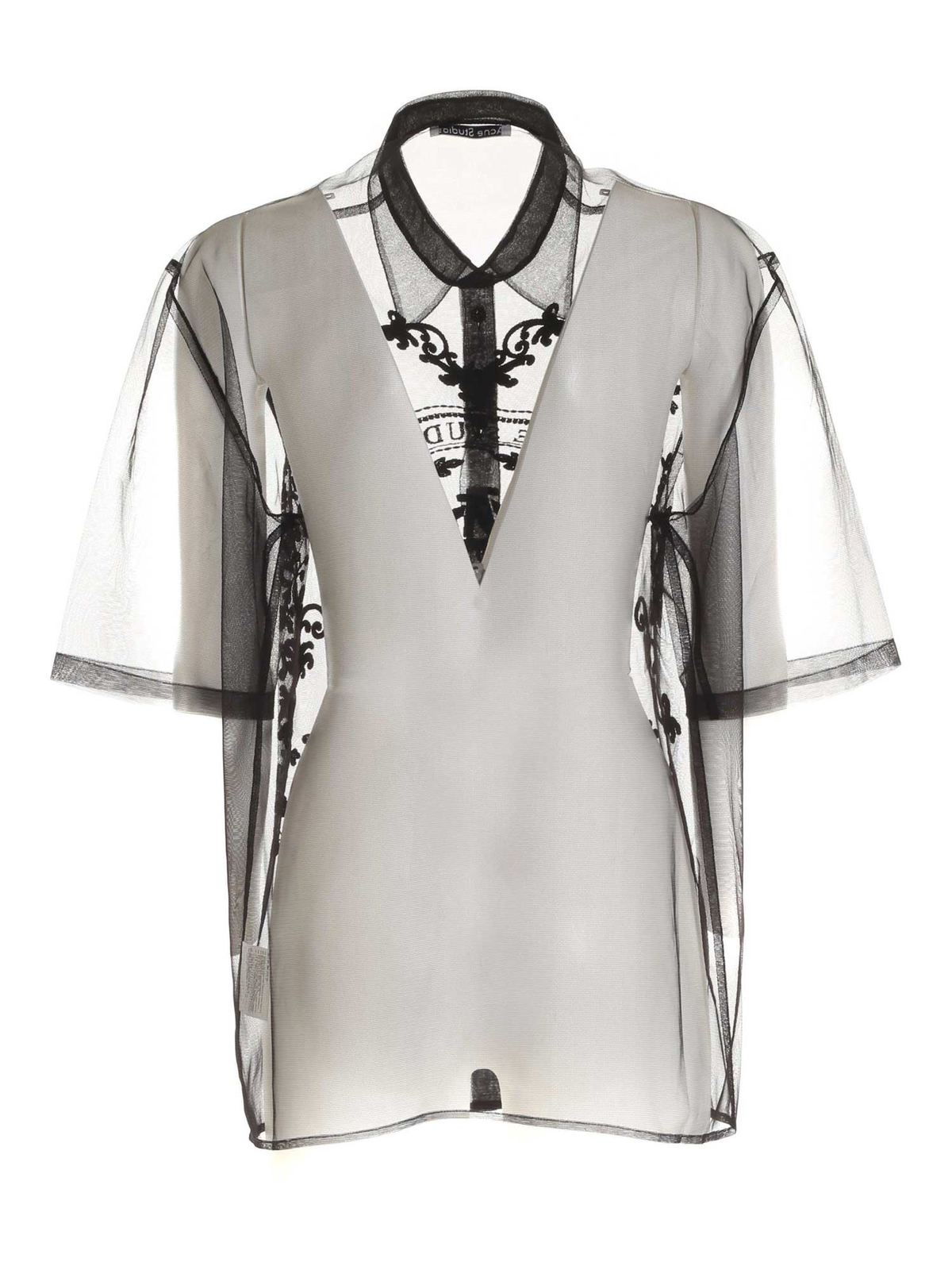Acne Studios Embroidered tulle shirt in black - Black