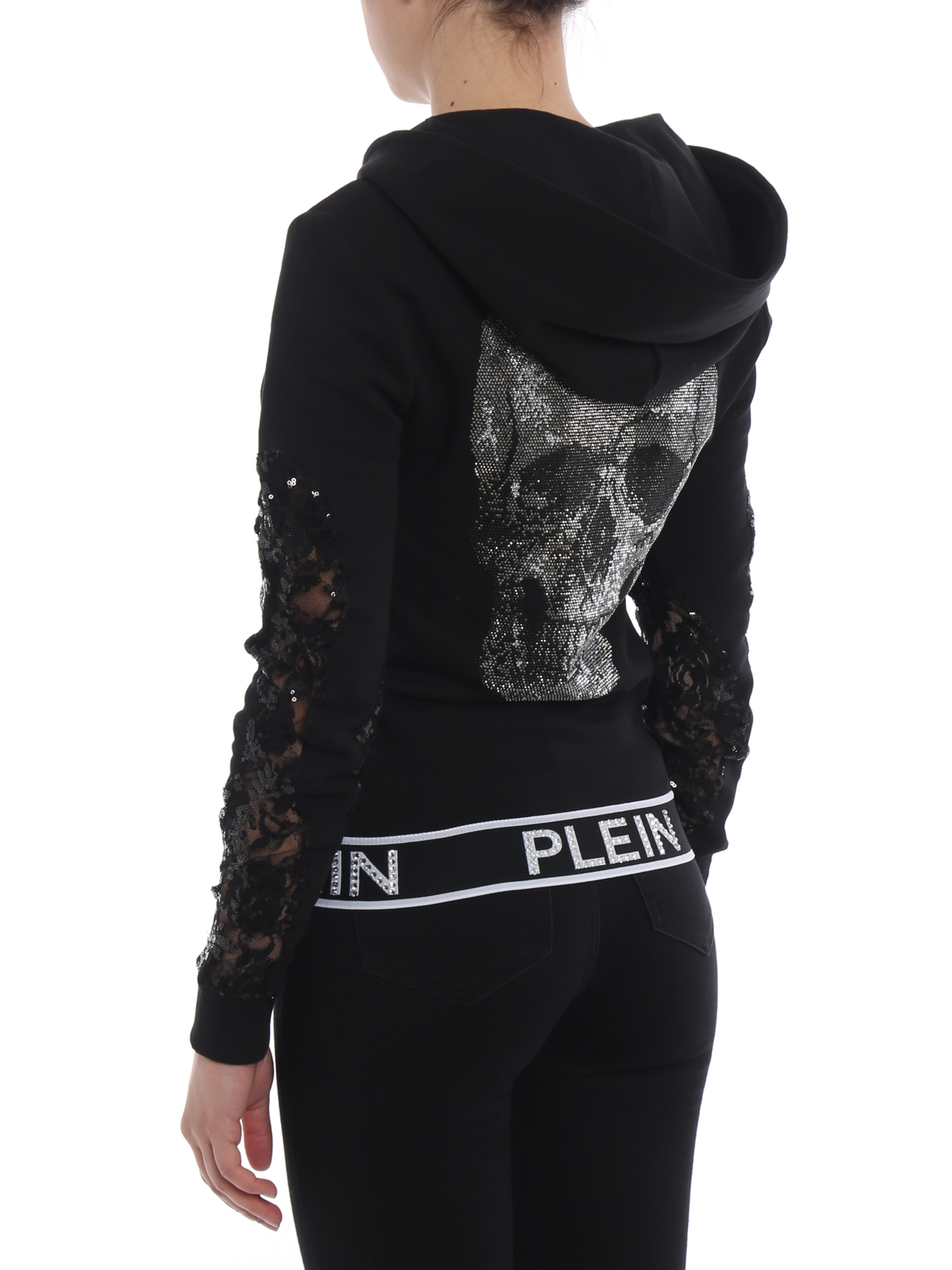 Shop Philipp Plein Akhya Hoodie With Sequined Tulle In Black