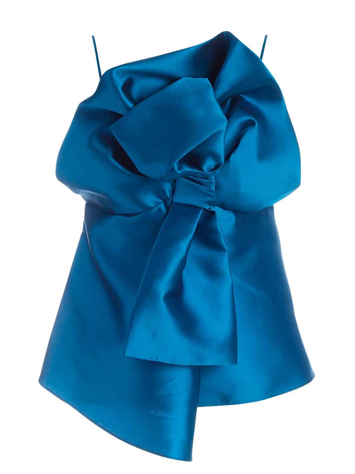 Shop Alberta Ferretti Maxi Bow Top In Teal Blue Color In Azul Claro