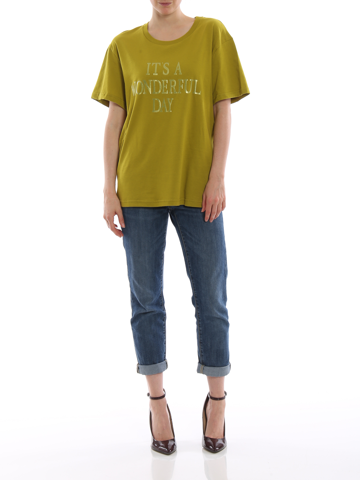 A FERRETTI 売れ筋商品|||アルベルタ フェレッティ Tシャツ トップス レディース T-shirts Yellow ALBERTA FERRETTI アルベルタ フェレッティ 見慣れ Tシャツ