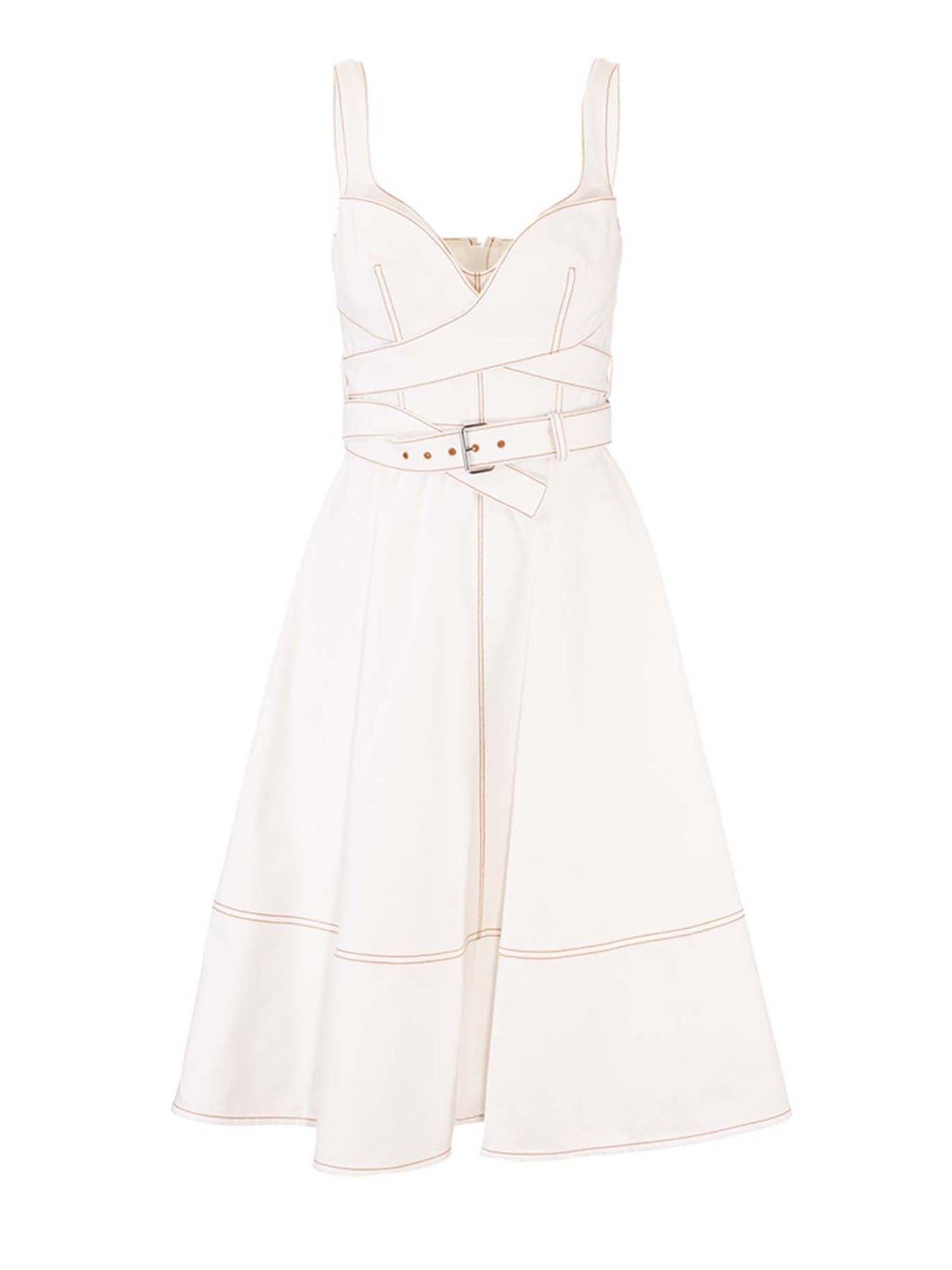 Alexander Mcqueen Abito bianco con scollo a cuore 648946QMAA99015