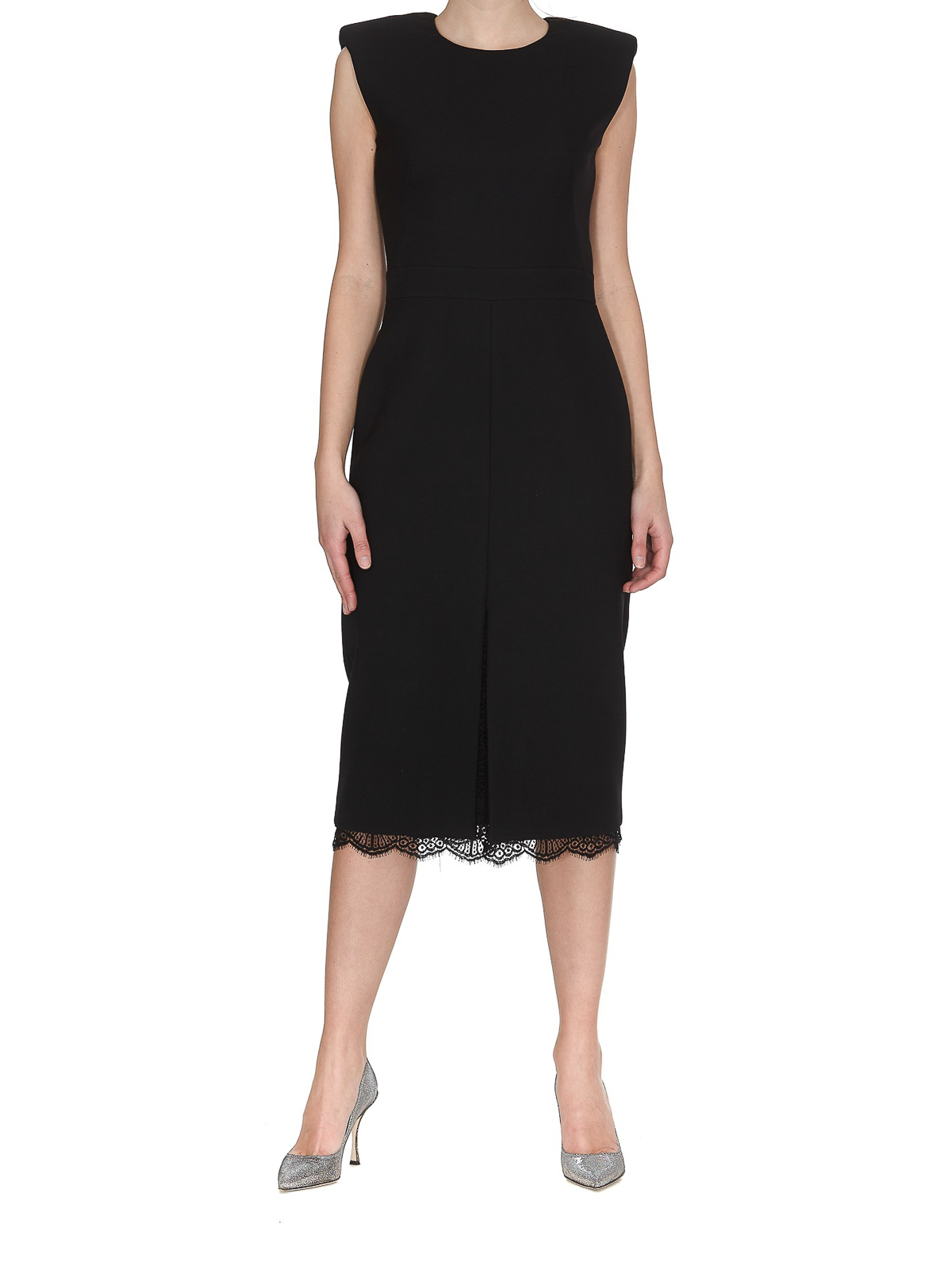 alexander mcqueen black lace dress 2010 Alexander McQueen Black Crepe & Sheer Illusion Lace High-Low Gown
