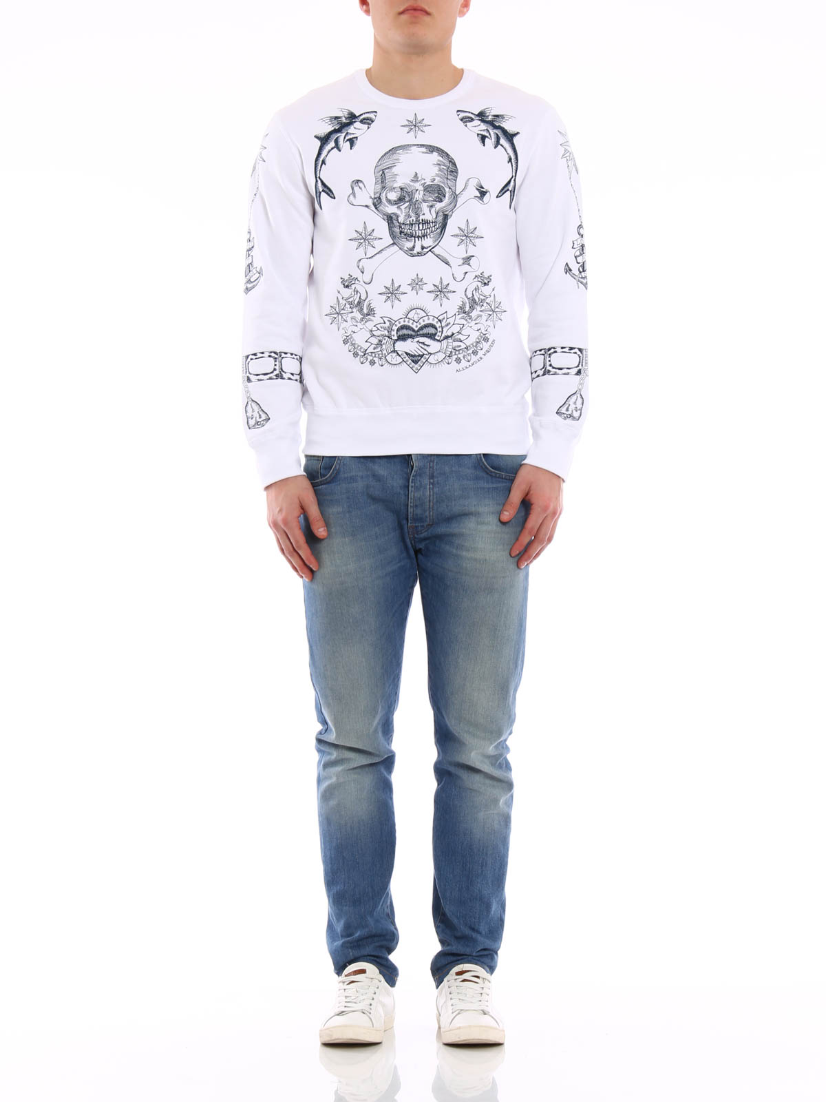 スウェット・トレーナー ALEXANDER MCQUEEN COTTON SWEATSHIRT WITH EMBROIDERED SKULL Alexander Mcqueen Embroidered skull cotton sweatshirt