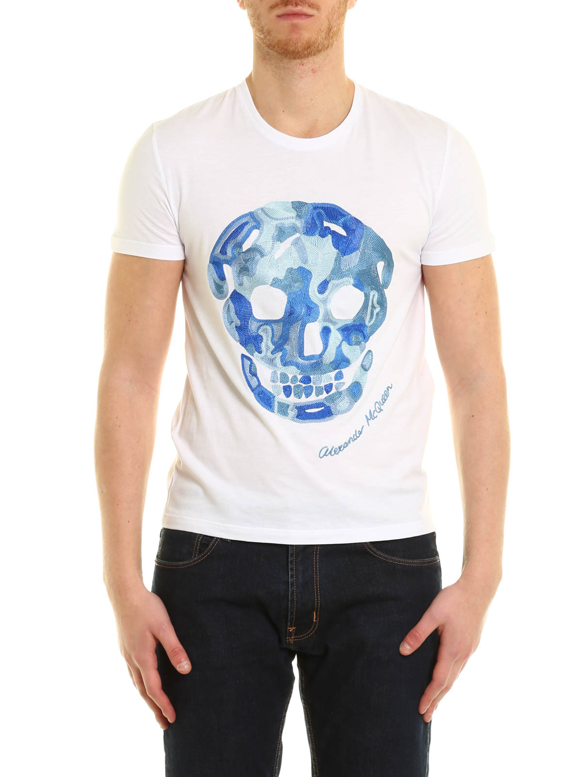 Alexander Mcqueen Camu Skull embroidery T-shirt|453151QIZ970900
