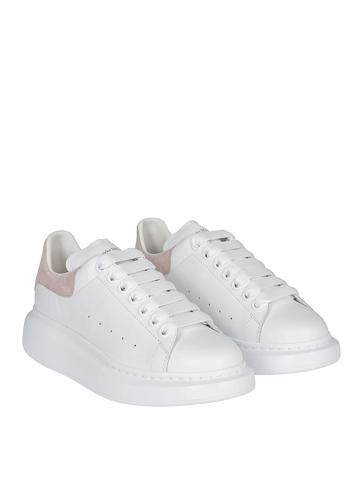 Shop Alexander Mcqueen Oversized Sole Sneakers With Pink Heel Tab In Blanco