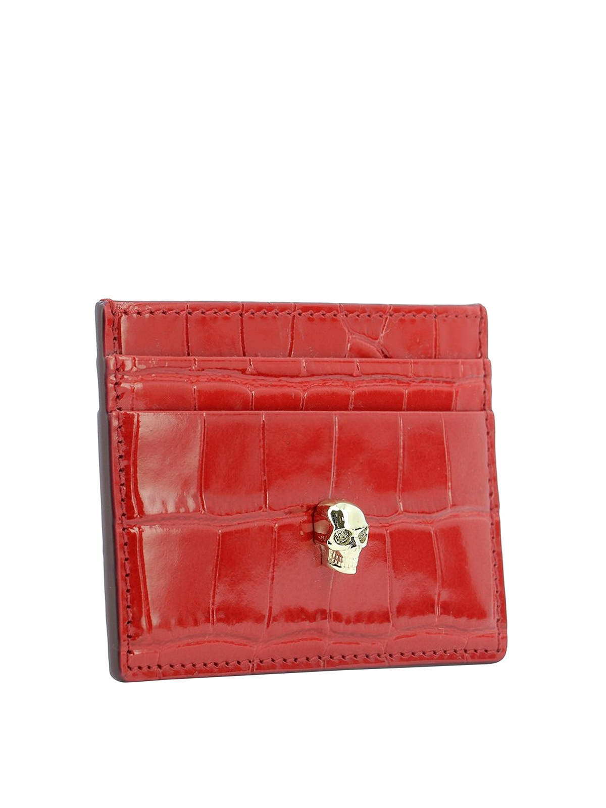 Shop Alexander Mcqueen Skull Leather Card Holder In Red