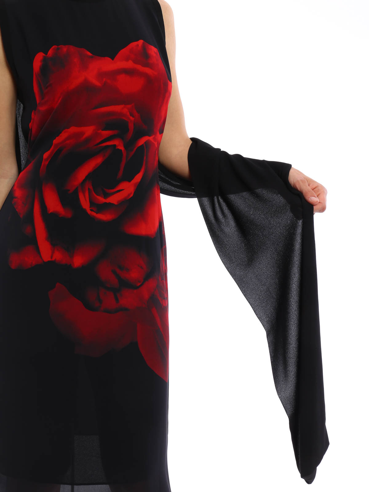 alexander mcqueen red rose dress Alexander McQueen Women's White Chiffon Shadow Rose Slip Dress