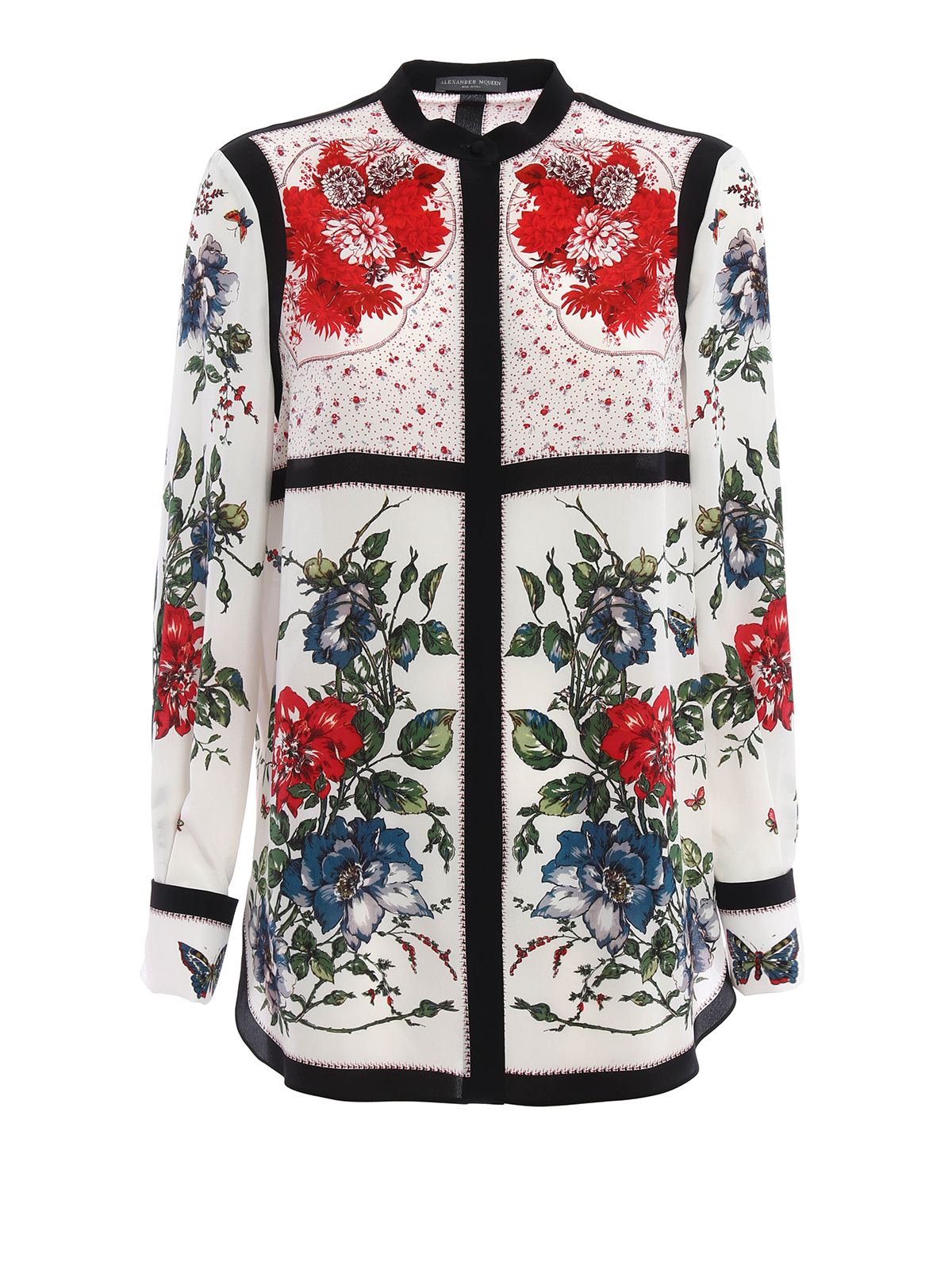 Alexander Mcqueen Floral silk guru collar shirt