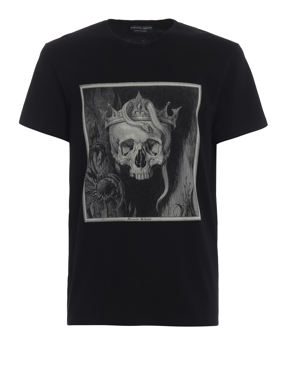 Alexander McQueen★Black Cotton T-Shirt w/Crown Skull Print Alexander Mcqueen Crown Skull black T-shirt - Men