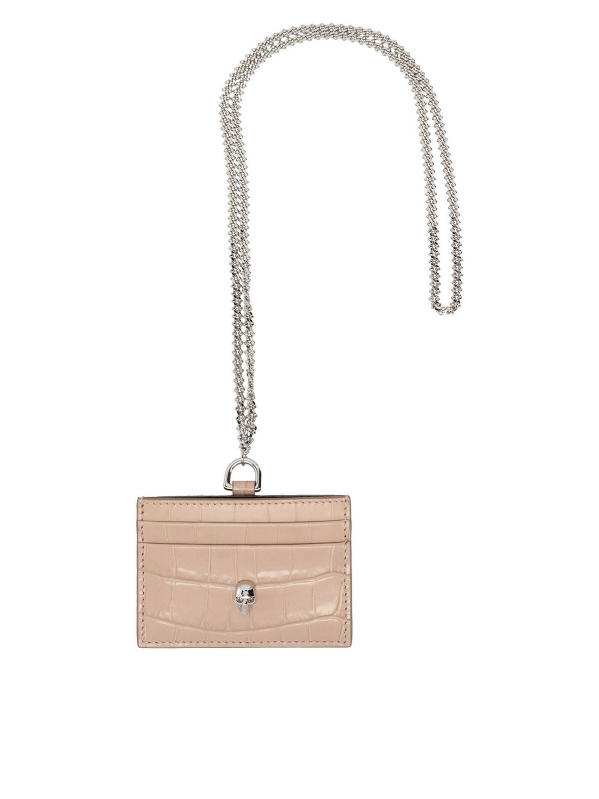 Alexander Mcqueen Skull chain card holder in beige|6480151JMHI2350