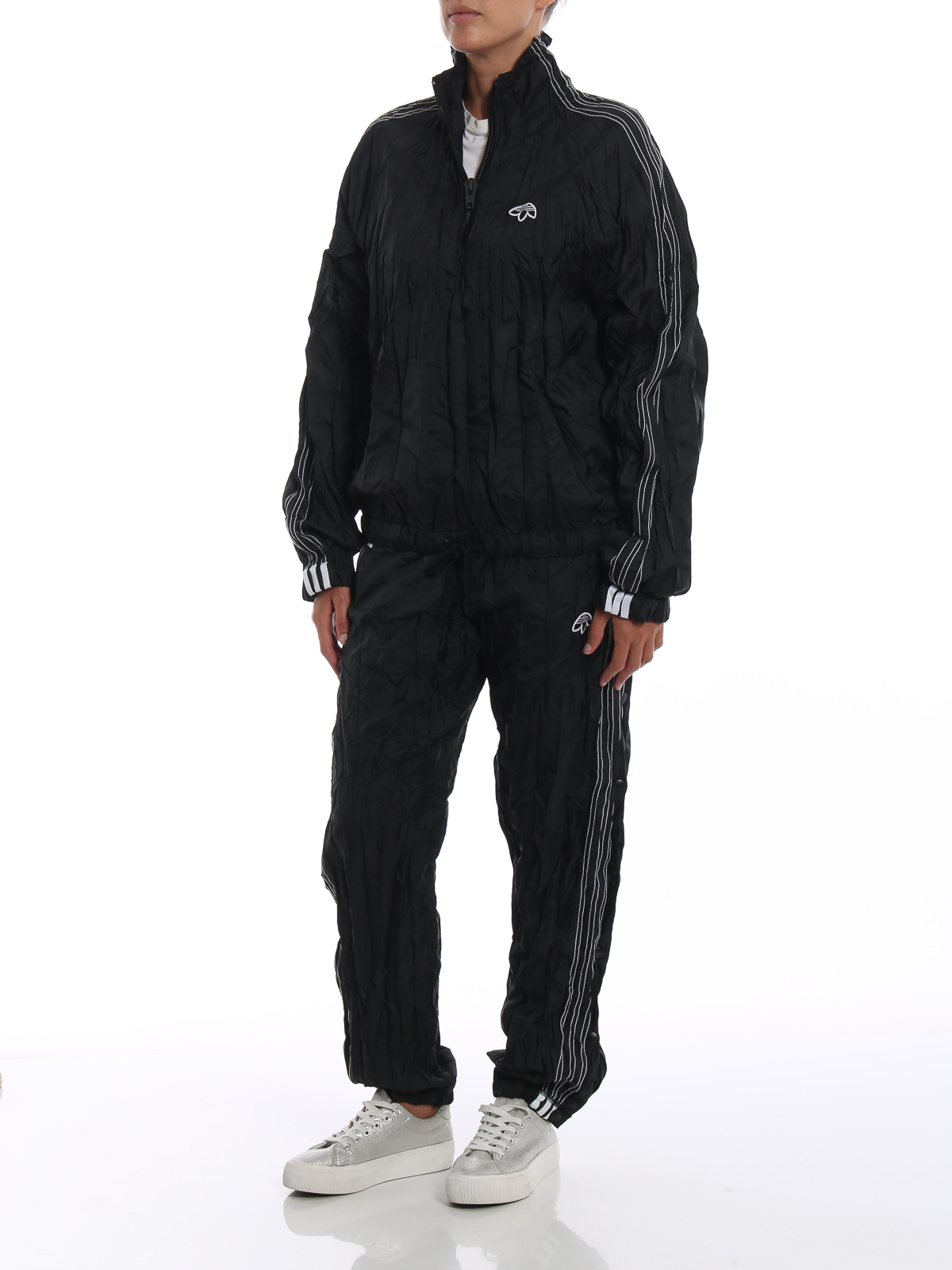 Alja Wrinkle effect black track pants - Black | DN0260BLACKWHITE