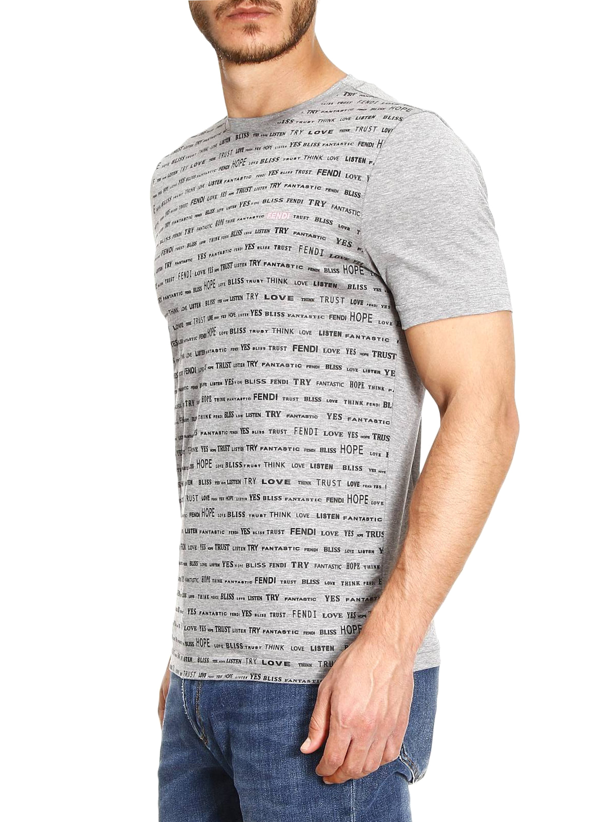 Tシャツ・カットソー FENDI MULTICOLOR STRETCH WOOL BLEND TOP Fendi All-over Words print cotton T-shirt - Grey