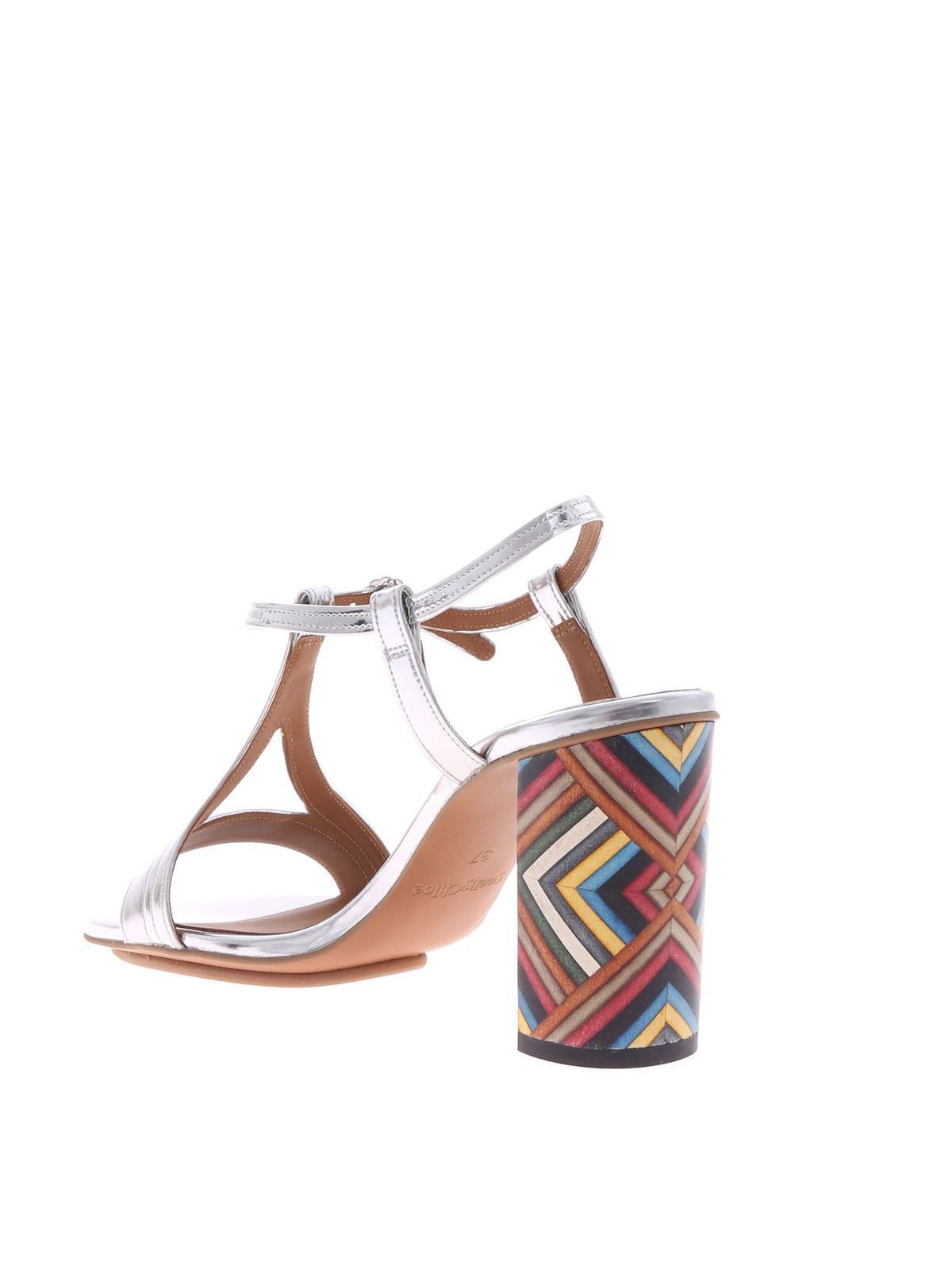 Shop See By Chloé Ankle Strap Sandals With Multi Rainbow Heel In Plata