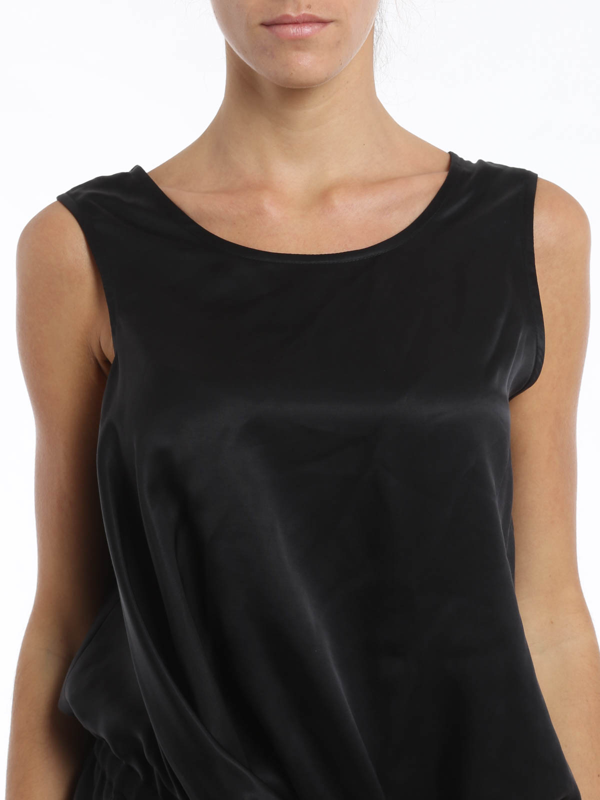 トップス 09SS ANN DEMEULEMEESTER Silk Tank Top Ann Demeulemeester Silksat top - Black - Women | 1521816114099
