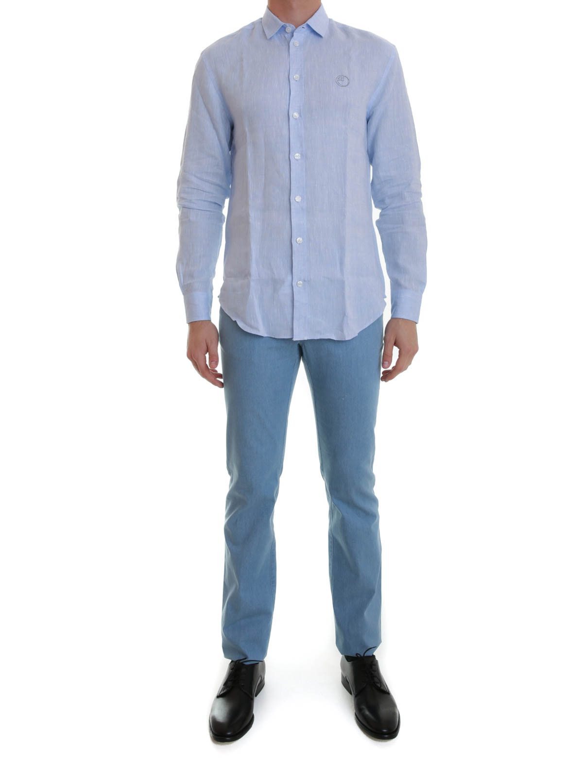 Armani Collezioni Linen shirt - Light Blue - Men|TCSMDLTC0F4700