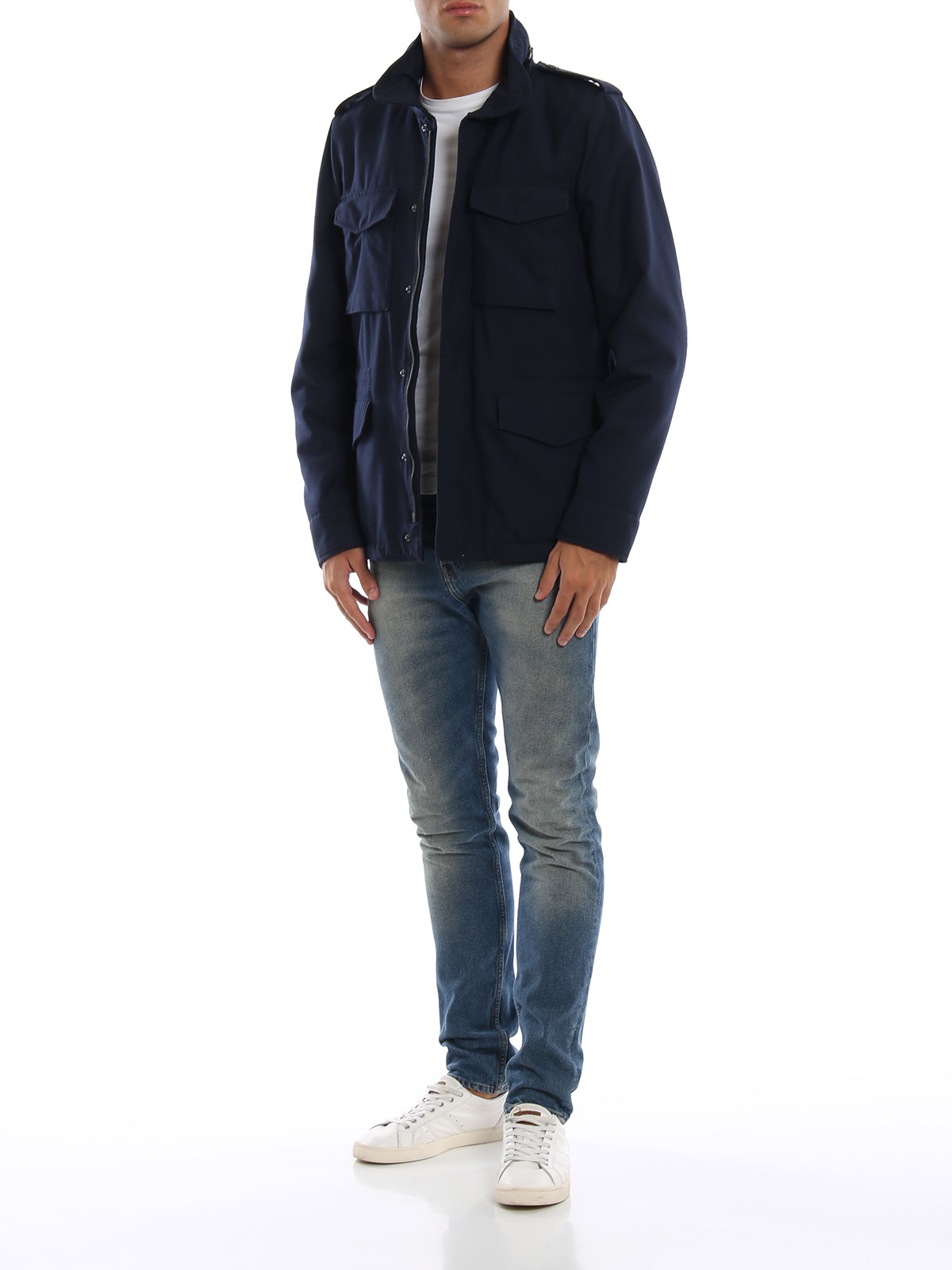 Aspesi Minifield dark blue wool blend jacket - Men|CG20G73101098