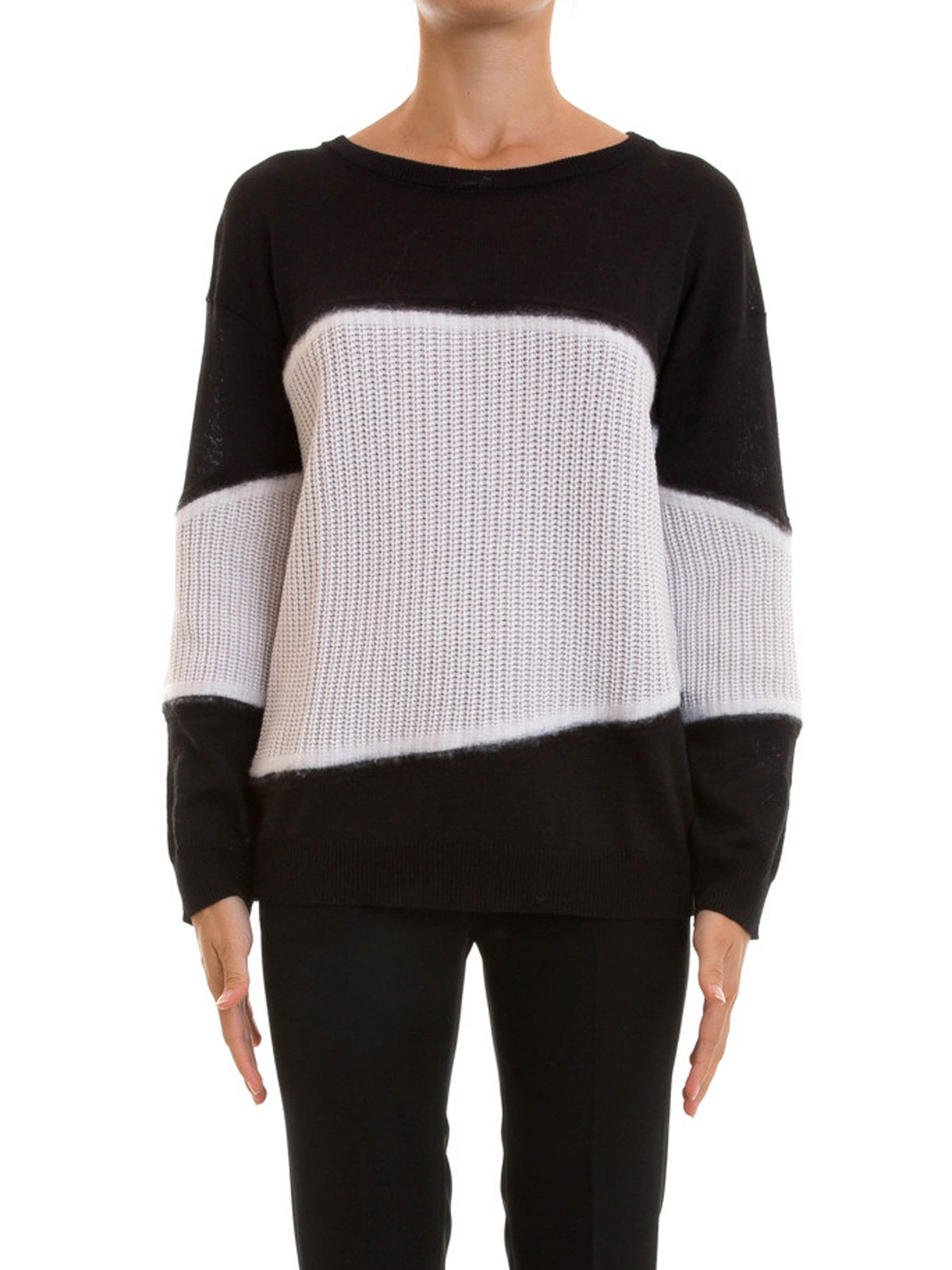 ATOS LOMBARDINI 売れ筋商品|||アトスロン ランボルギーニ ニット&セーター アウター レディース Sweaters Purple Atos Lombardini Colour block wool blend sweater - Black