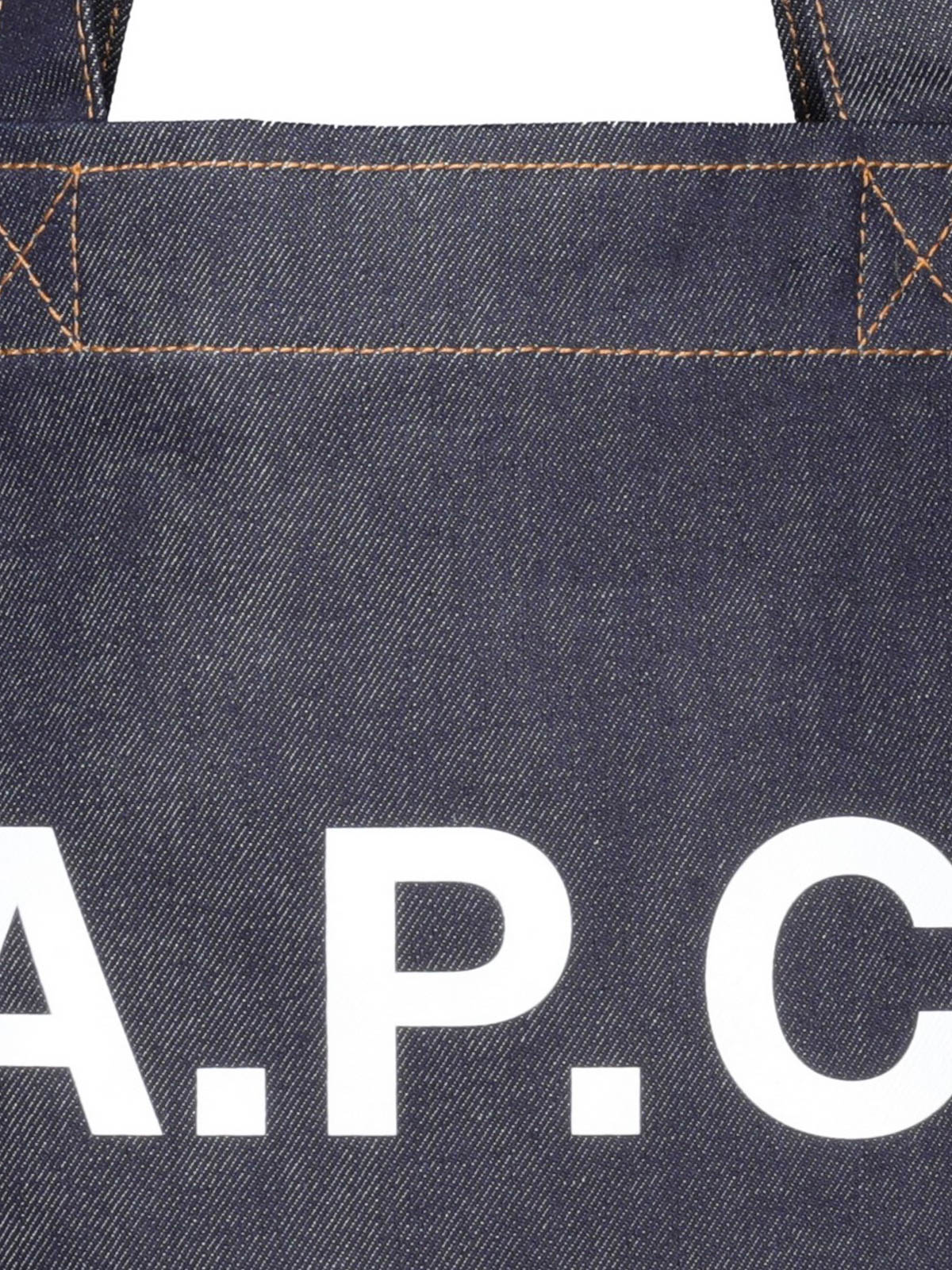 Shop Apc Axel Denim And Leather Shopping Bag In Lavado Oscuro