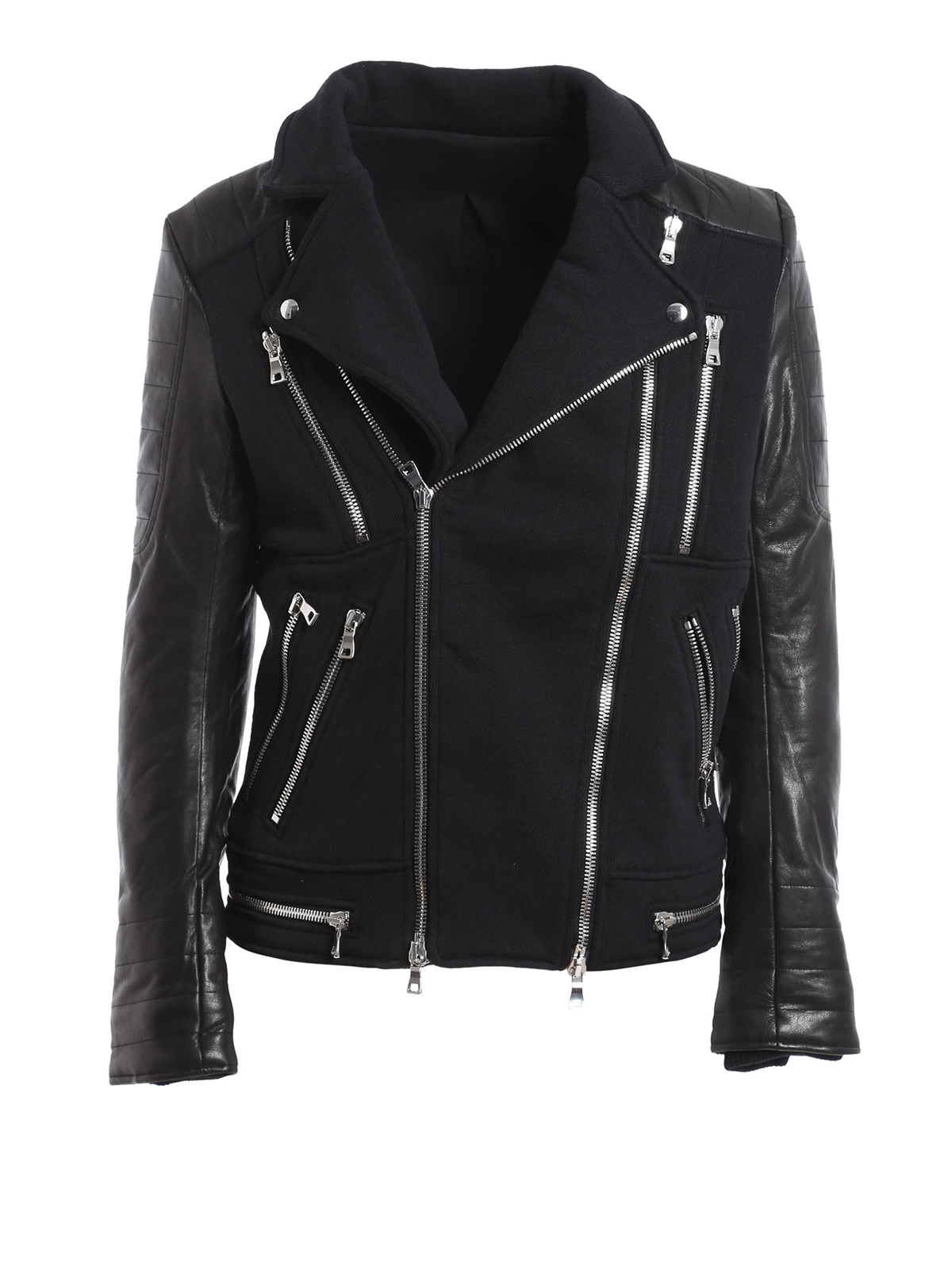 Biker Leather and cotton biker jacket W5HJ263D137C176