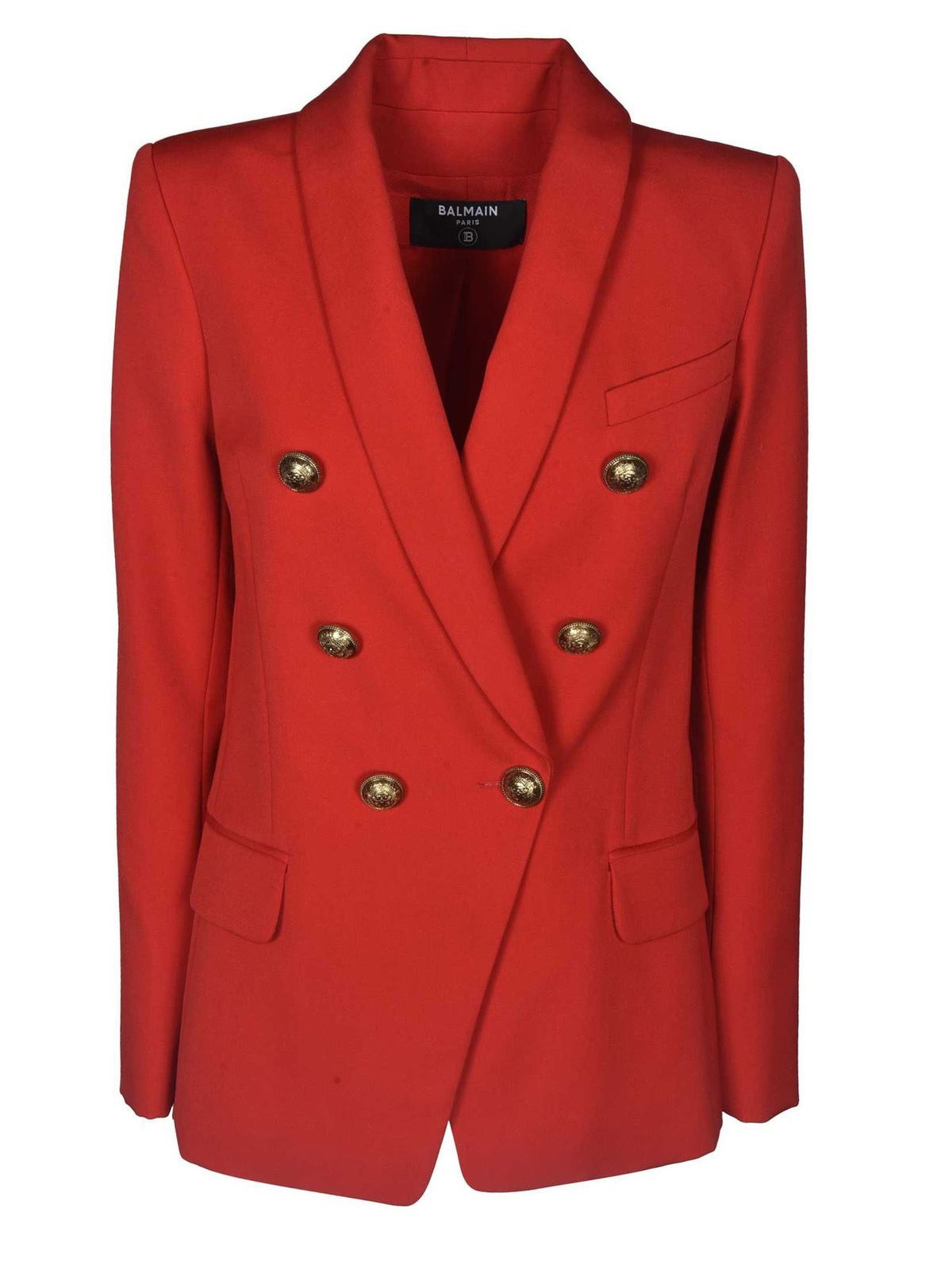 Wool Blazer Red Balmain Blazer Balmain Flared Wool Blazer In Red