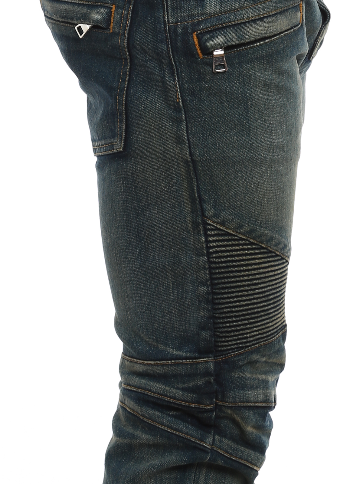 Straight Balmain - Stretch denim biker jeans -
