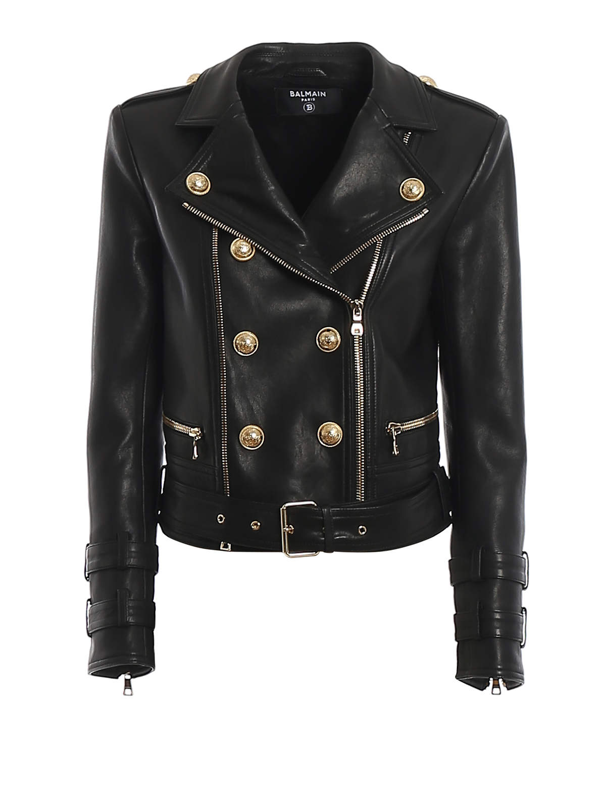 endnu engang klint skridtlængde Leather jacket Balmain - Gold-tone button leather jacket - TF18248L0140PA